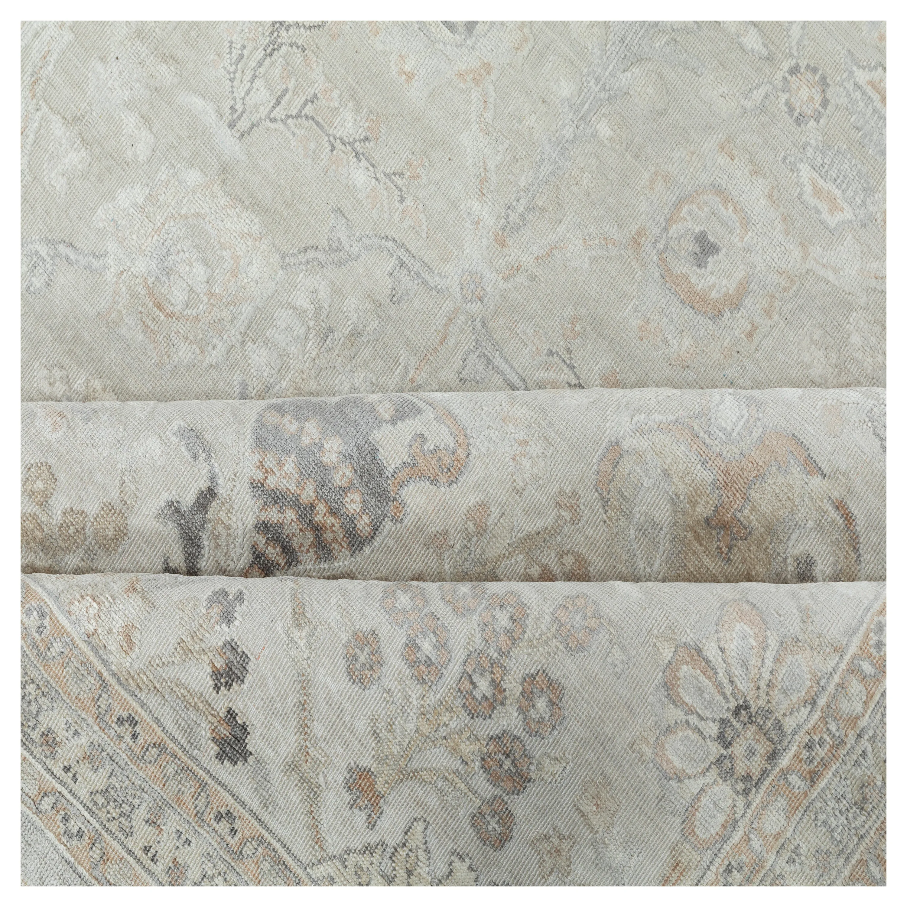 Cream & Taupe Transitional Silk Rug - 9' x 12'5"
