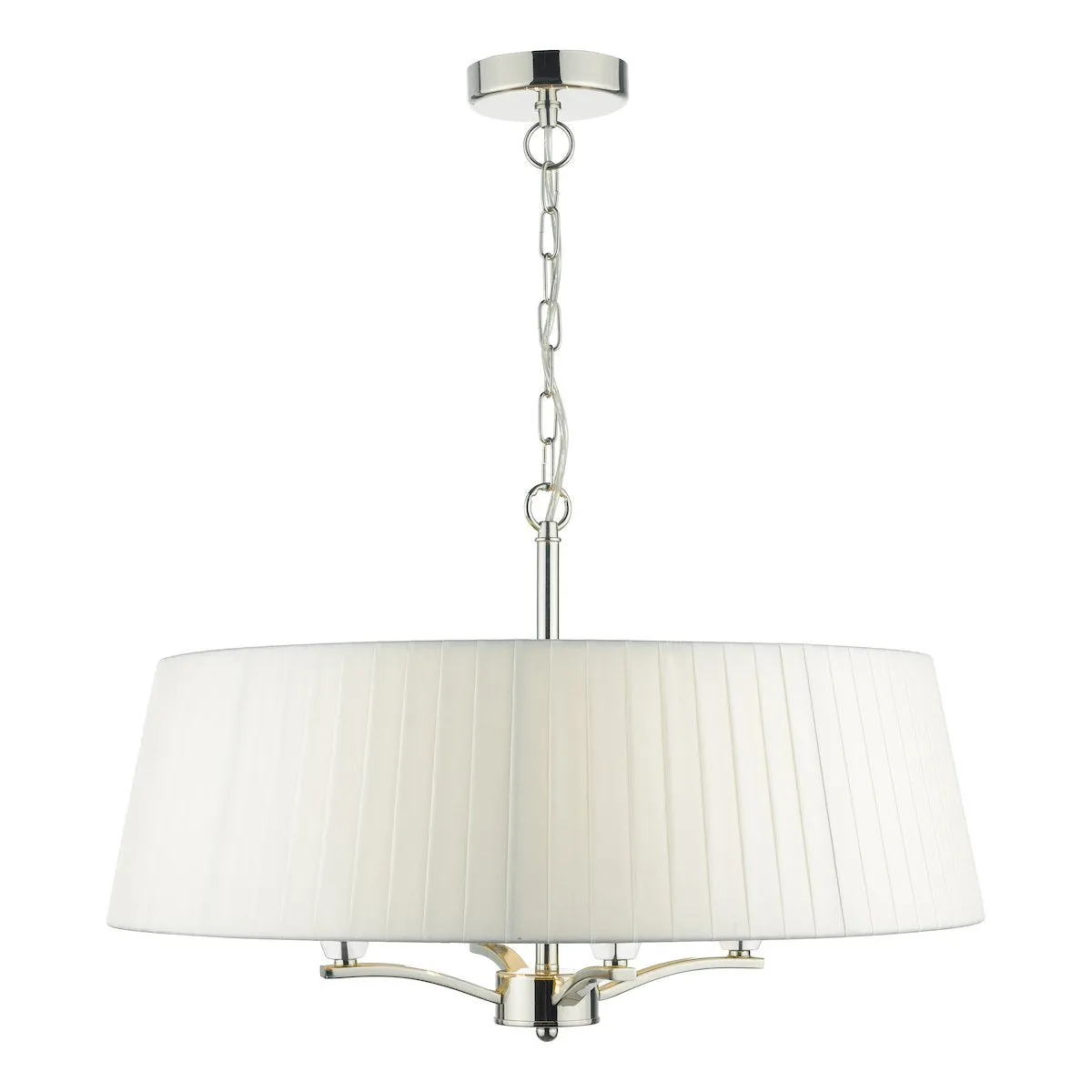 CRI042 4 Light Suspended Light Polished Nickel c/w Ivory Ribbon Shade