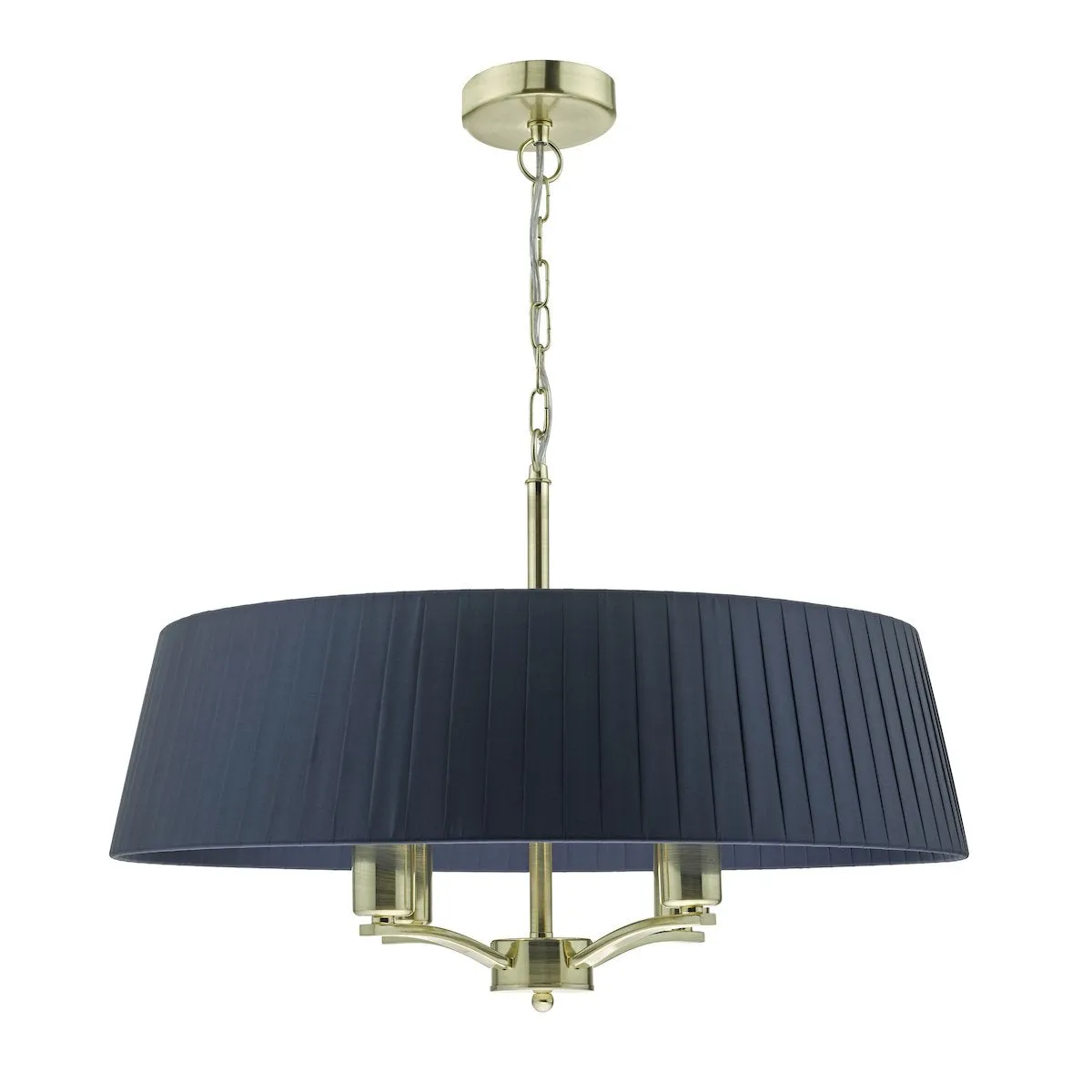 CRI0423 4 Light Suspended Light Satin Brass c/w Navy Ribbon Shade