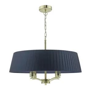 CRI0423 4 Light Suspended Light Satin Brass c/w Navy Ribbon Shade