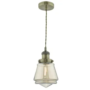 CUR0175 Single Pendant Antique Brass & Champagne Glass