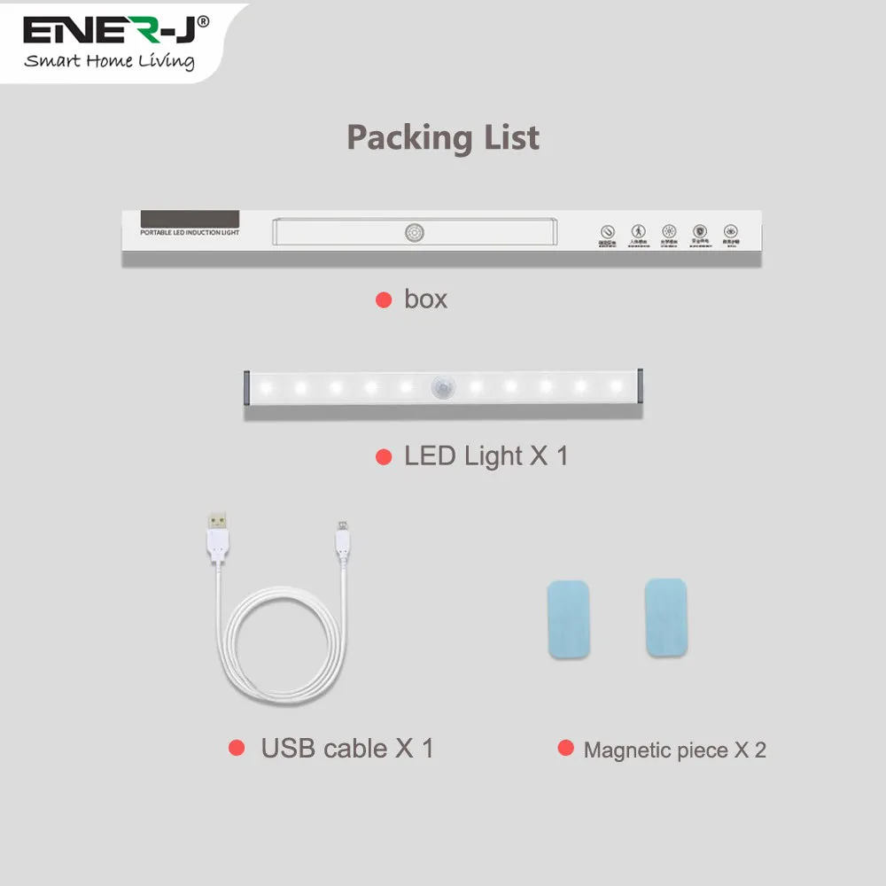 Ener J Rechargeable Sensor Cabinet Lights, Infrared   Light Sensor, 2W, 10 LEDs, (Pack of 2)