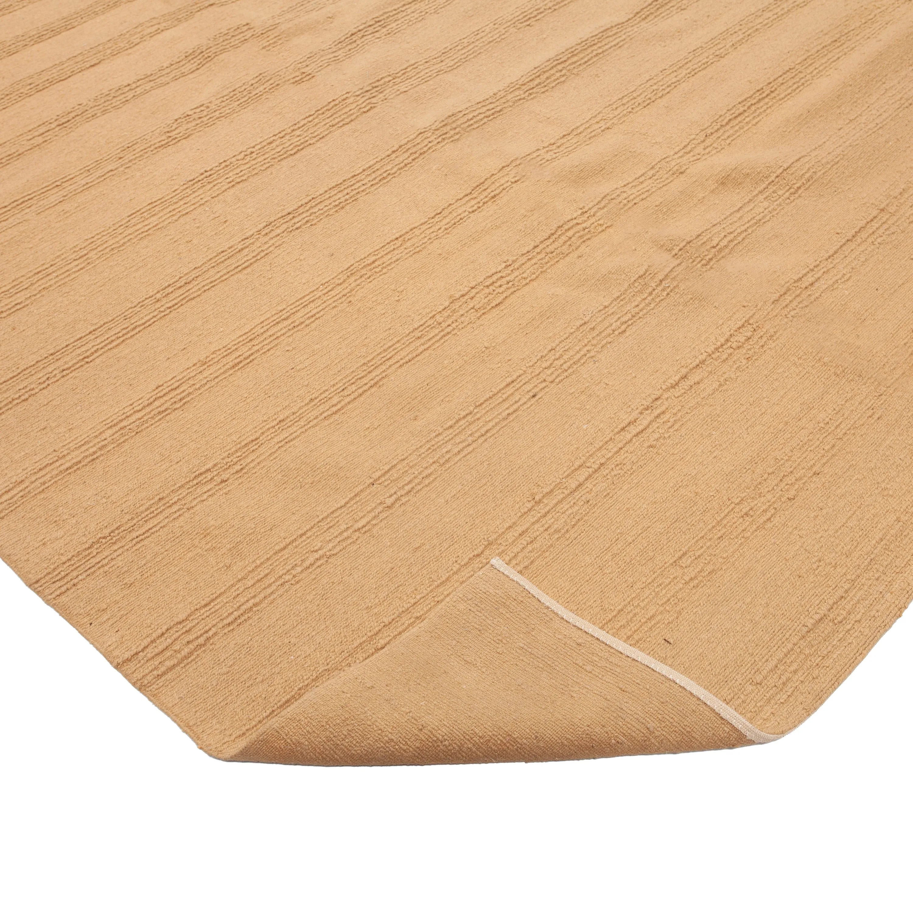 Gold Contemporary Tibetan Wool Silk Blend Rug - 11'10" x 12'
