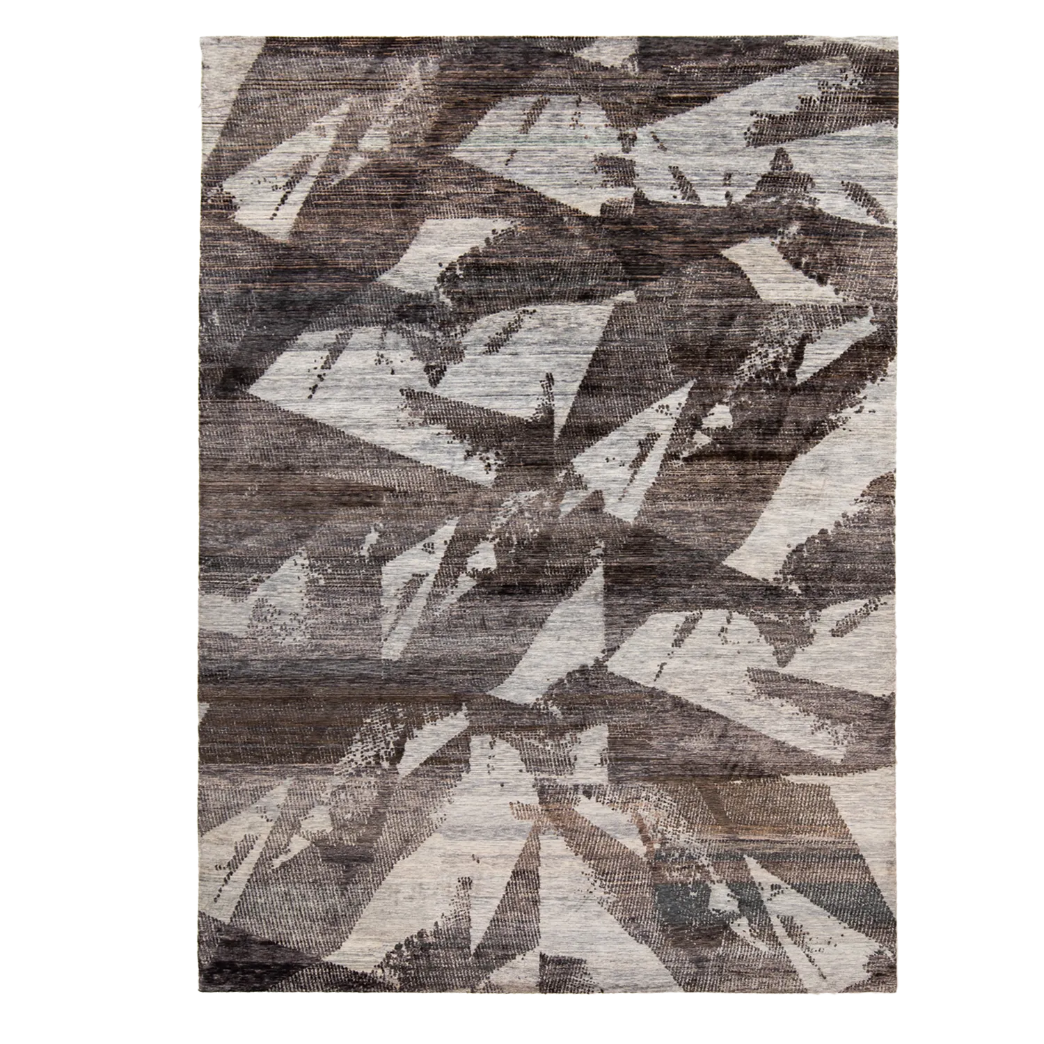 Grey & Brown Nu Vibrant Modern Tibetan Silk Rug - 9' x 12'