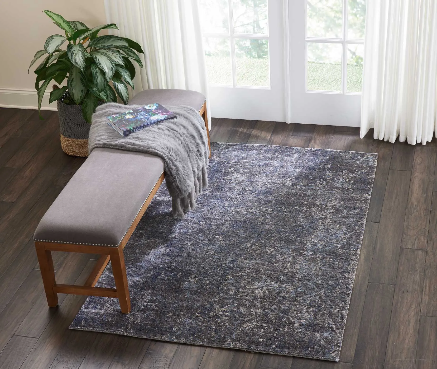Grey Essentials Tibetan Style Contemporary Bamboo Rug