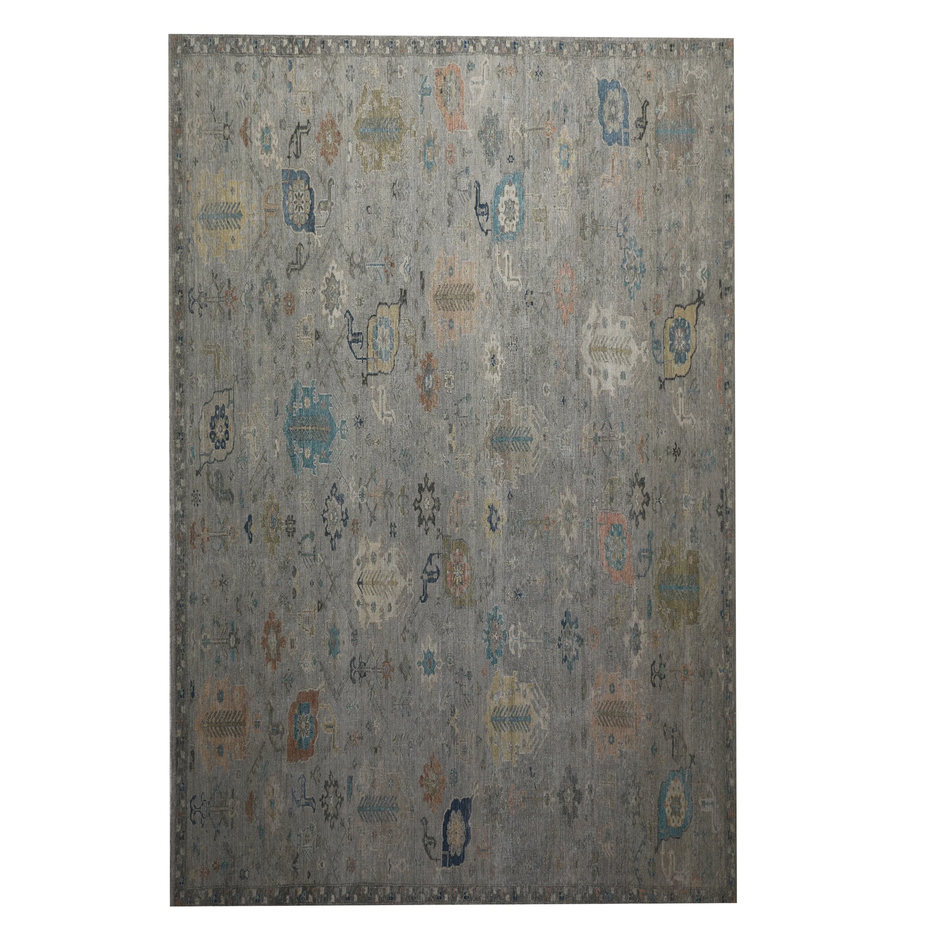 Grey Traditional Wool Rug - 8'10" x 11'11"