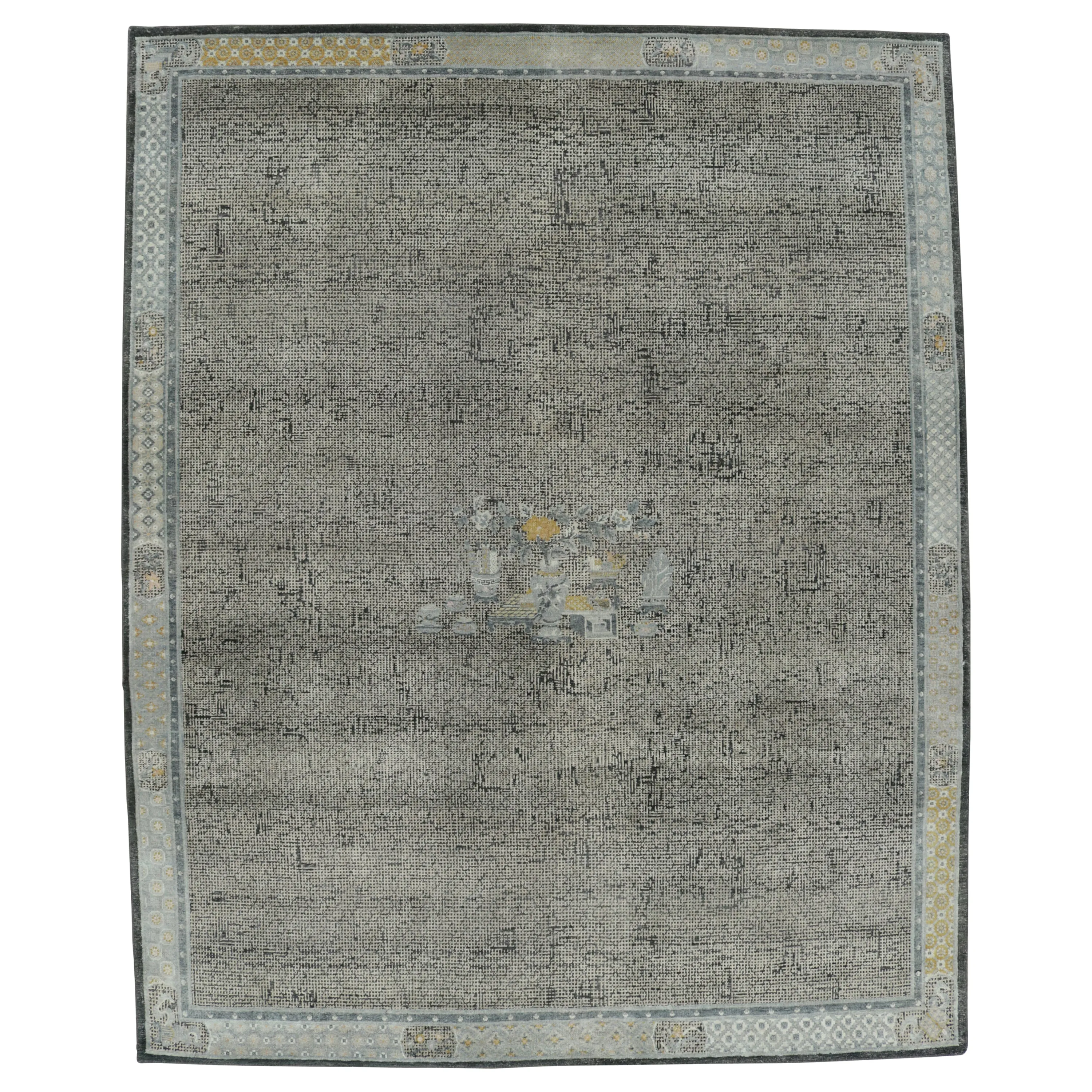 Grey Traditional Wool Silk Rug - 8'1" x 10'1"