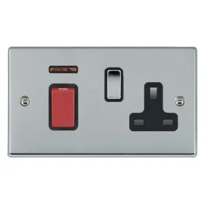 Hamilton 7345SS1BC-B 45A DP  Switched Socket and Neon 2 Gang Red Rocker - Bright Steel and Black Insert