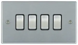 Hamilton 74R24SS-B 4 Gang 10AX 2 Way Rocker Switch- Satin Steel & Black Inserts