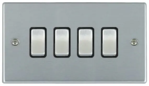 Hamilton 74R24SS-B 4 Gang 10AX 2 Way Rocker Switch- Satin Steel & Black Inserts