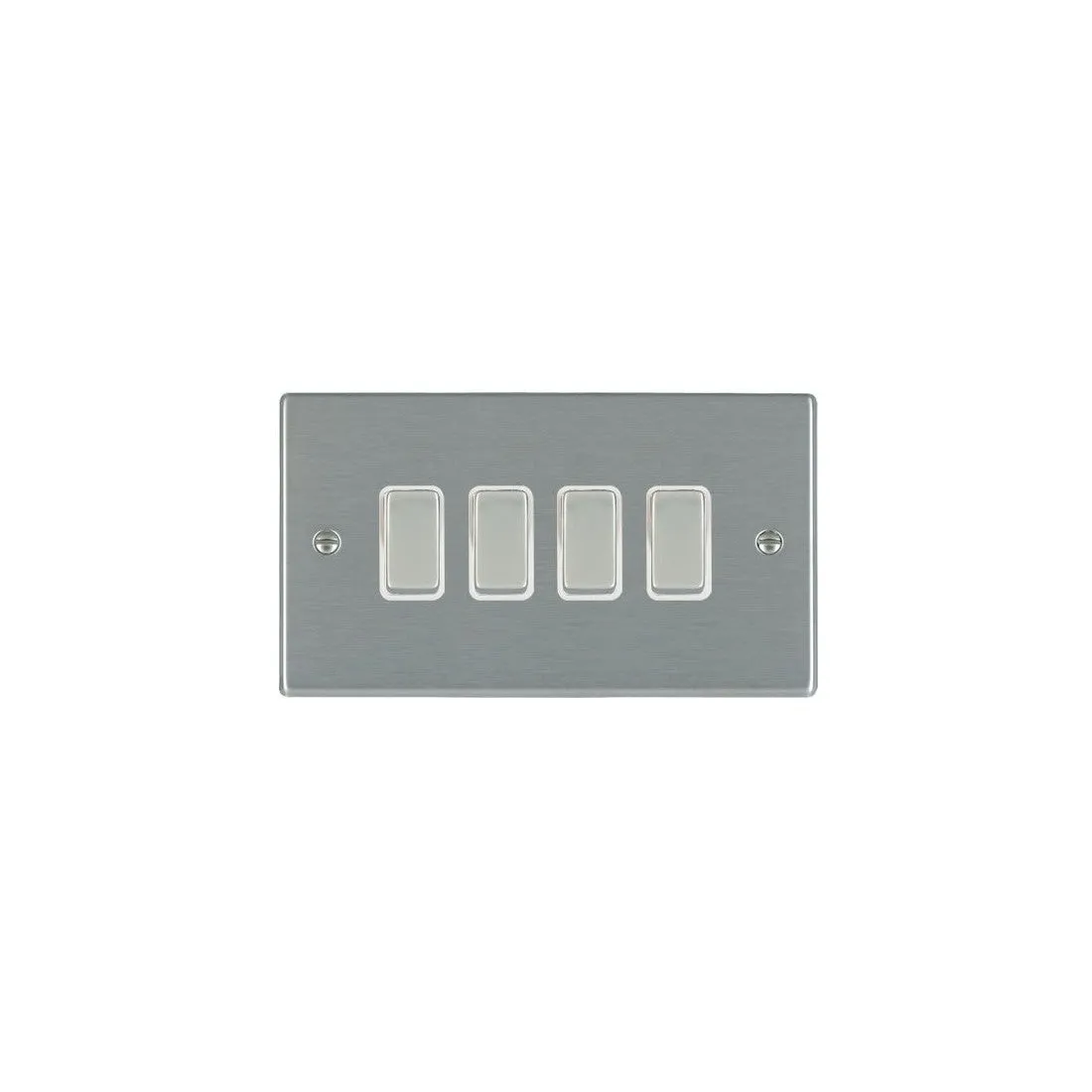 Hamilton 74R24SS-W 4 Gang 10AX 2 Way Rocker Switch- Satin Steel & White Inserts
