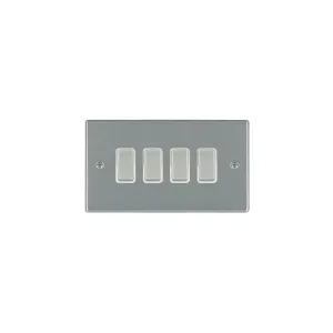 Hamilton 74R24SS-W 4 Gang 10AX 2 Way Rocker Switch- Satin Steel & White Inserts