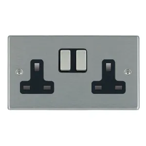 Hamilton 74SS2SS-B 2 Gang 13A DP Switched Socket - Satin Steel & Black Inserts