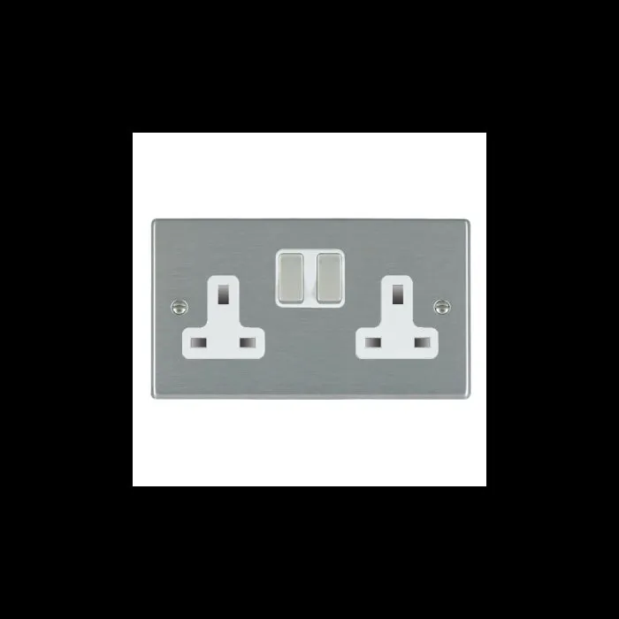 Hamilton 74SS2SS-W 2 Gang 13A DP Switched Socket - Satin Steel & White Inserts