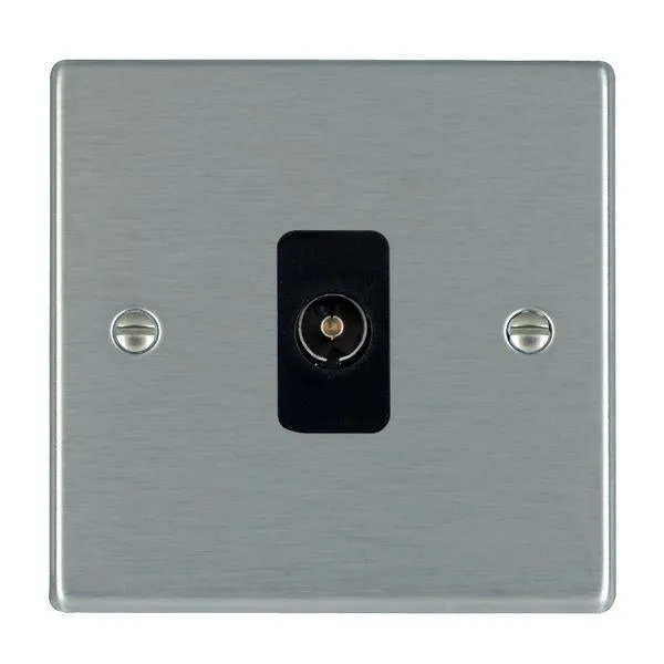 Hamilton 74TV-B TV 1 Gang Socket Coax - Satin Steel & Black Inserts