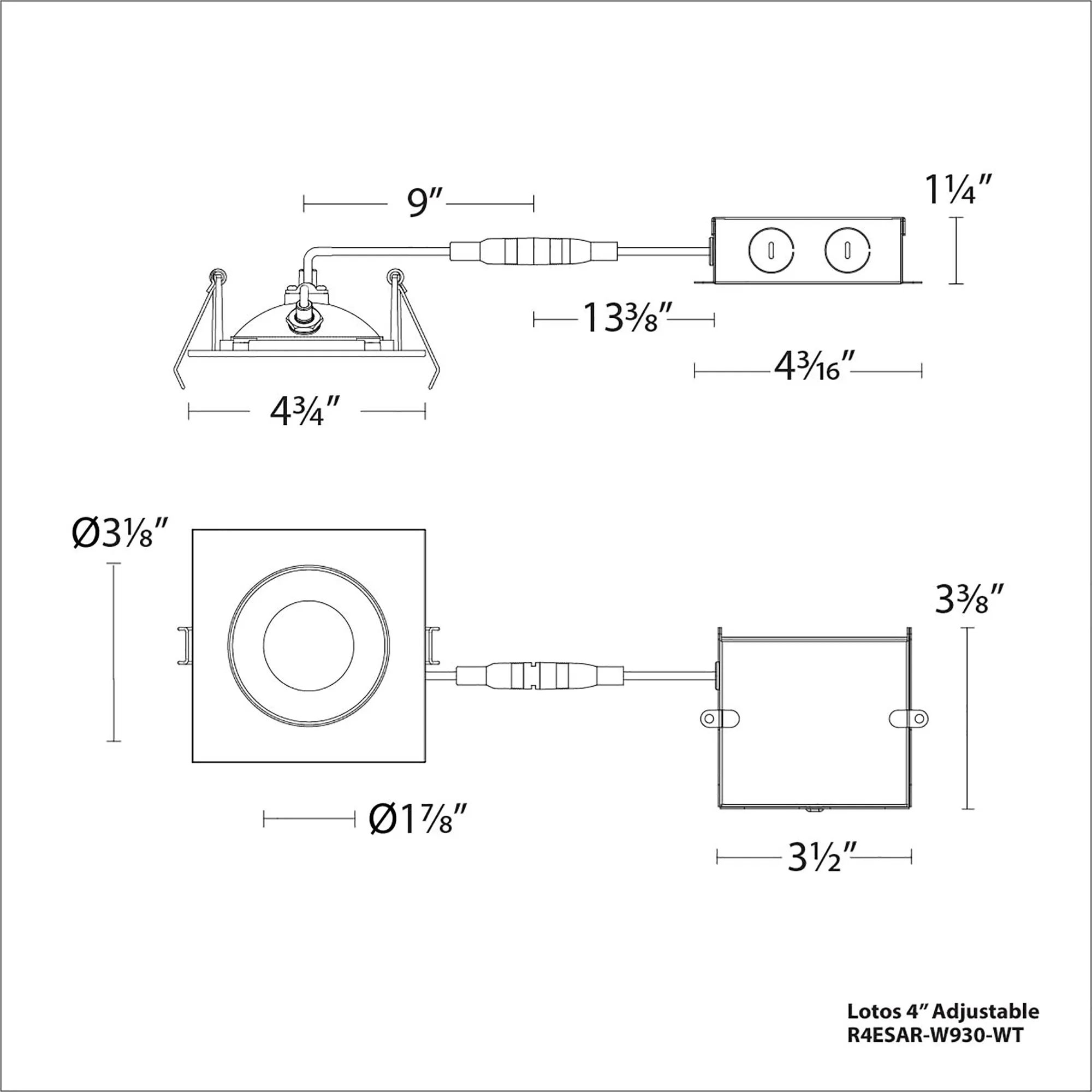 Lotos 4" LED Square Adjustable Recessed Kit (Pack of 6)