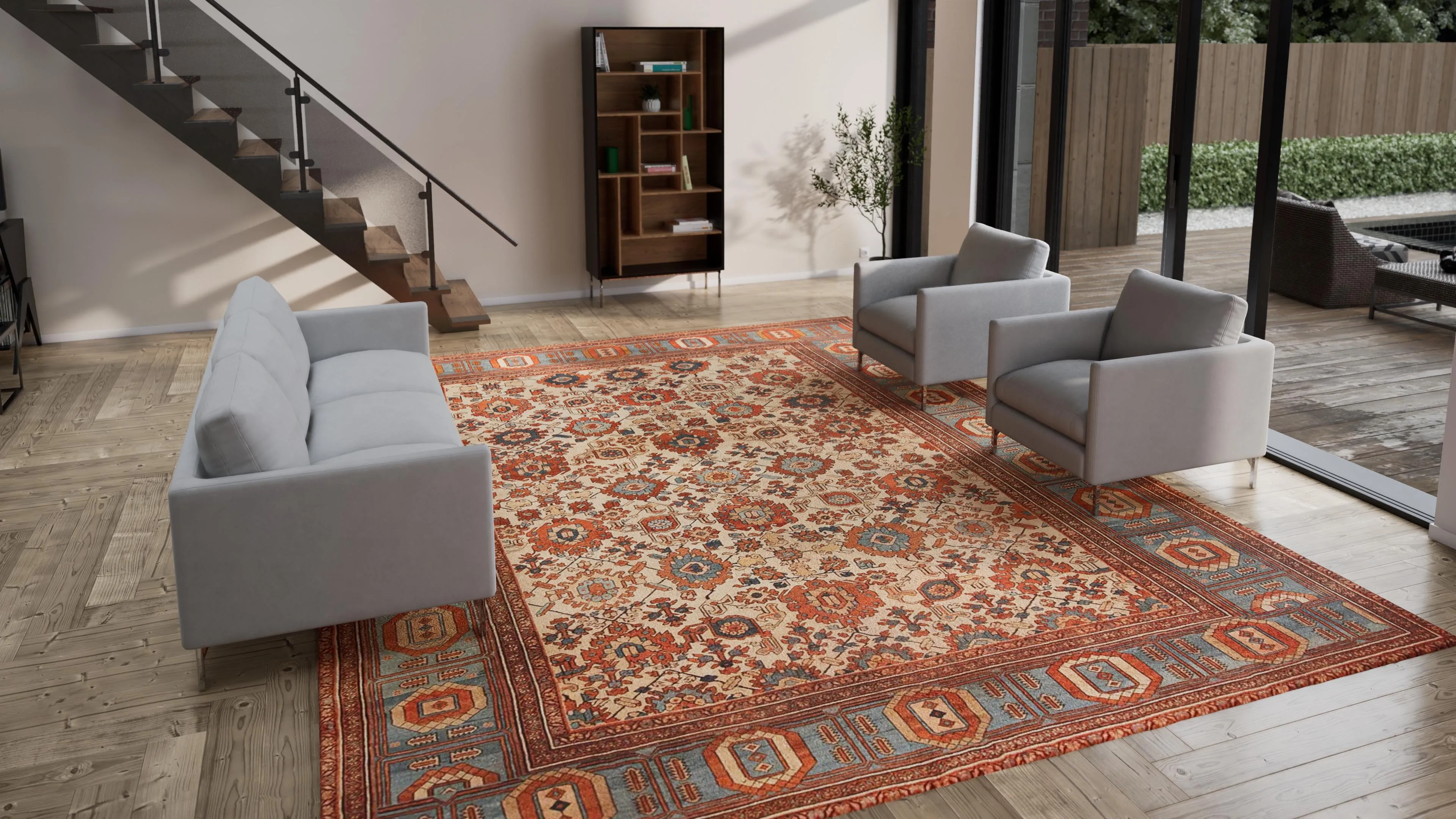 Multicolored Antique Persian Bakshaish Wool Rug - 12' x 15'3"