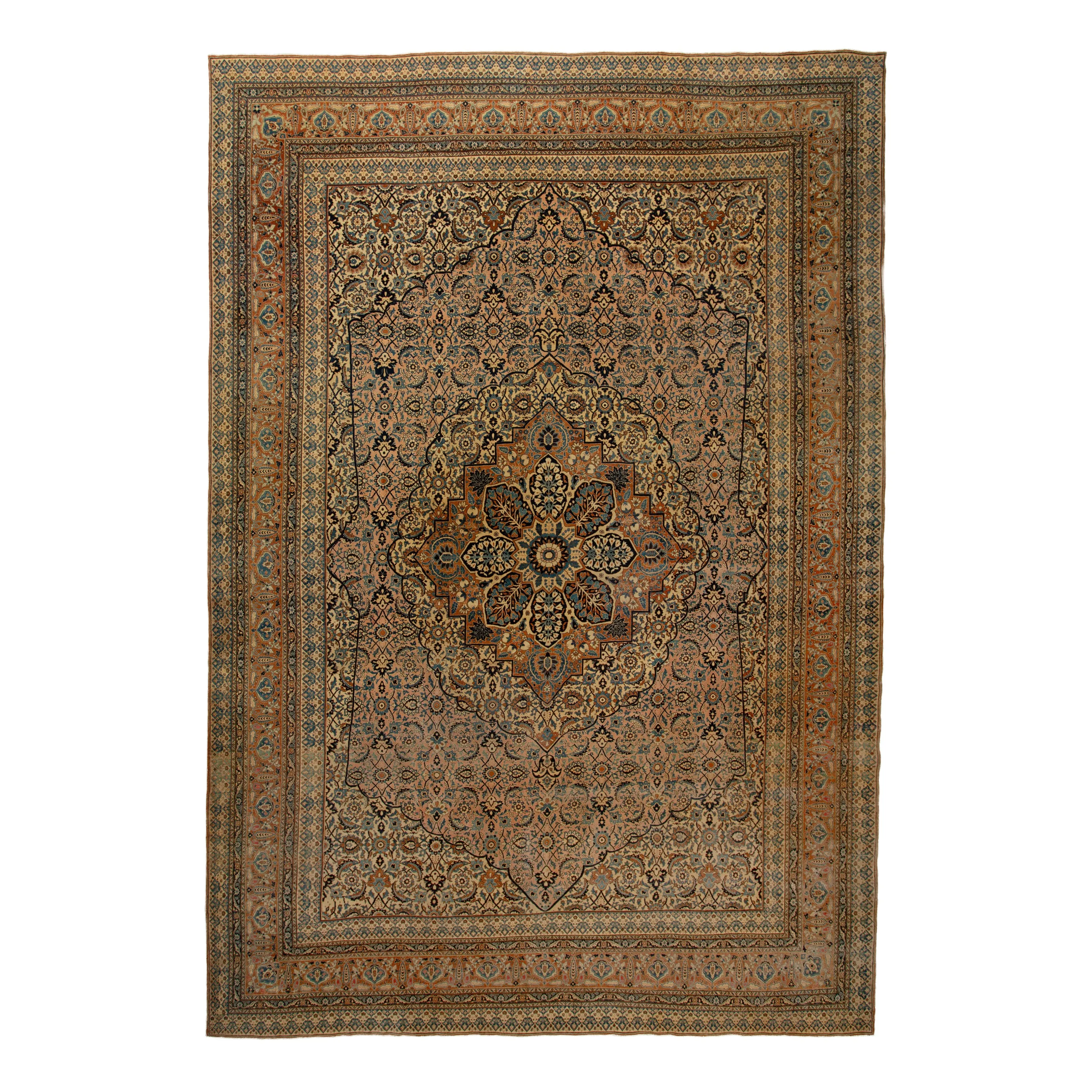 Multicolored Antique Persian Tabriz Rug - 12'7" x 18'3"
