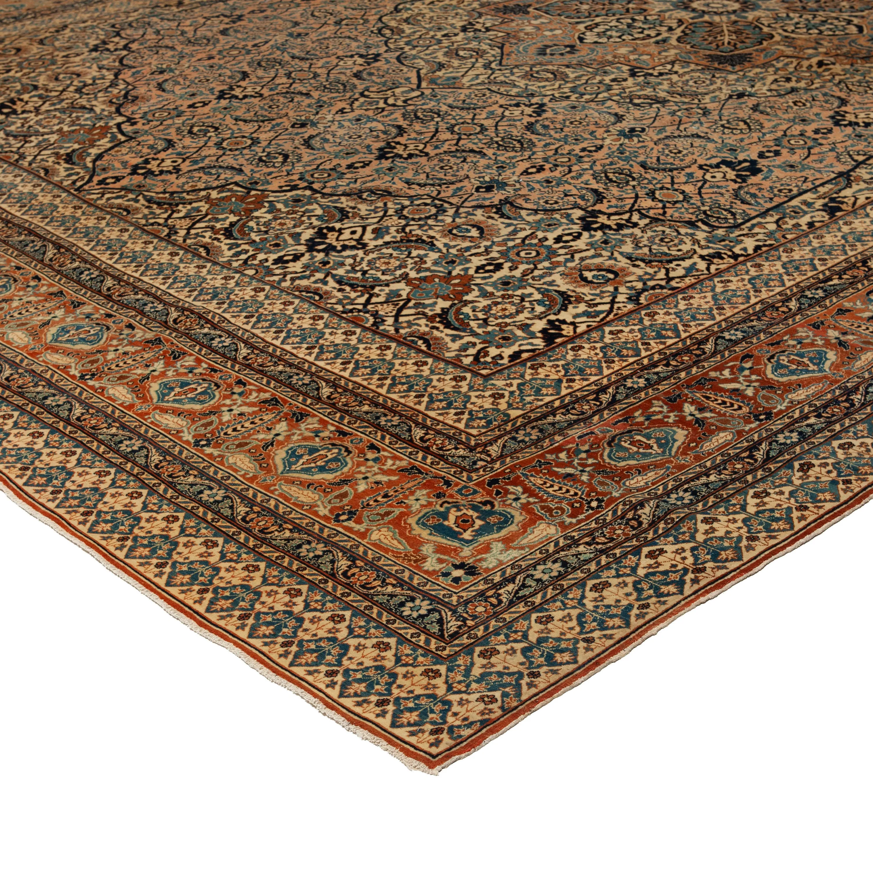 Multicolored Antique Persian Tabriz Rug - 12'7" x 18'3"