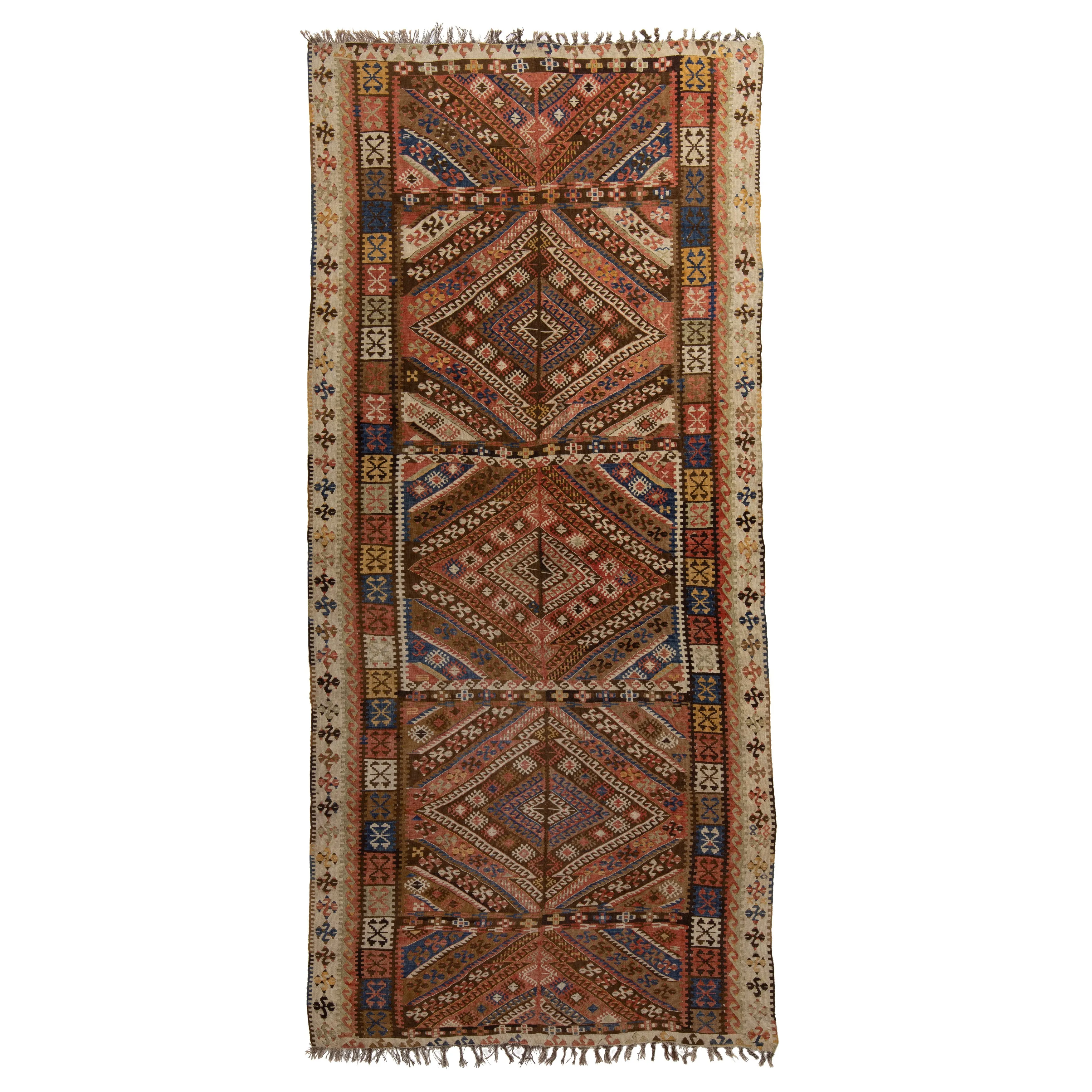 Multicolored Traditional Wool Runner - 5'7" x 13'2"