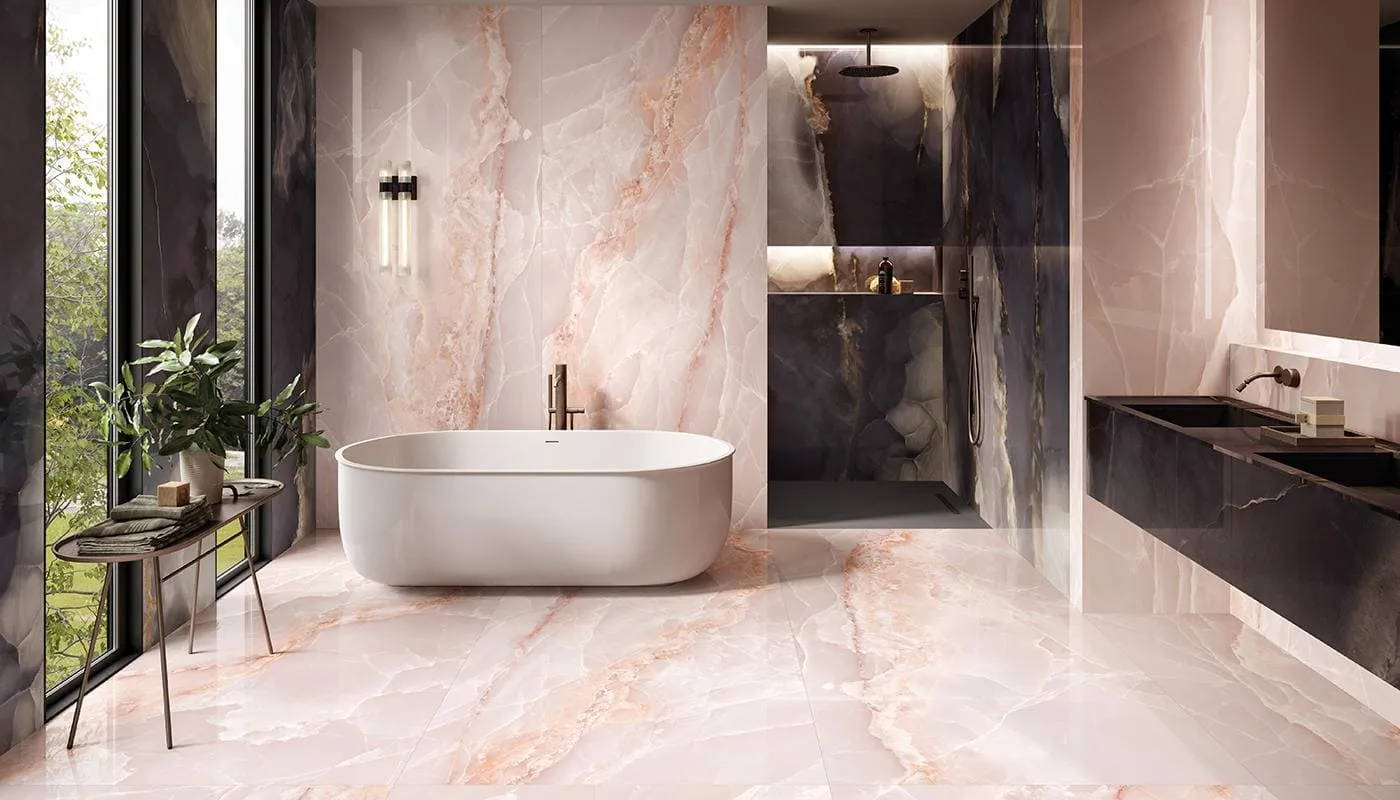 Onyx Pink in Polished and Matt Tiles