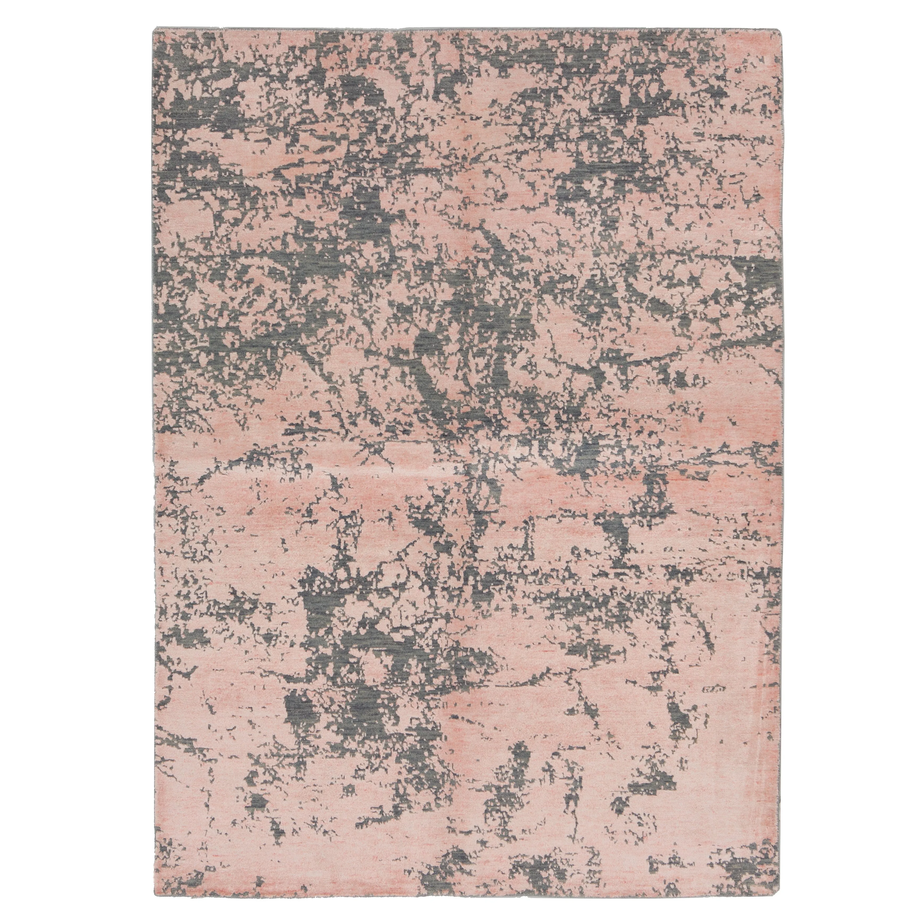 Pink & Grey Modern Wool Blend Rug - 4'10" x 6'10"