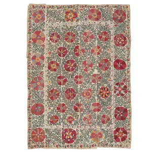 Red & Blue Vintage Traditional Flatweave Wool Rug - 5' x 7'1"