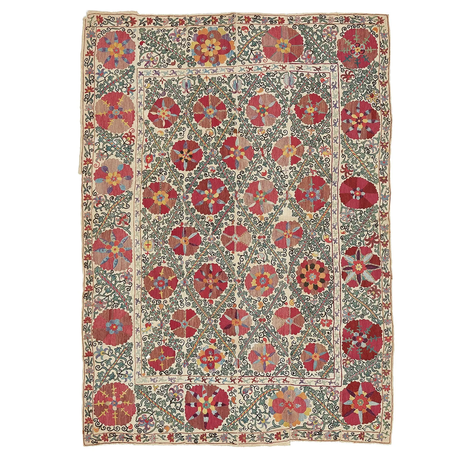 Red & Blue Vintage Traditional Flatweave Wool Rug - 5' x 7'1"