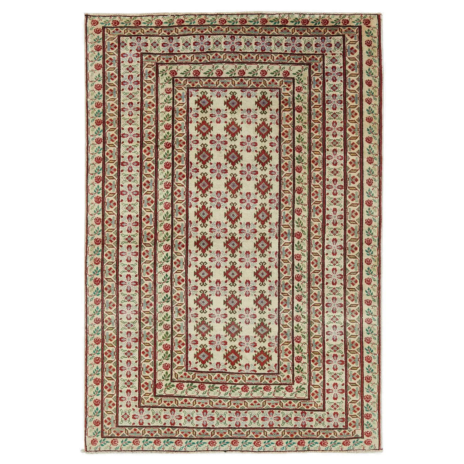 Red & Green Vintage Traditional Wool Rug - 3'8" x 5'8"