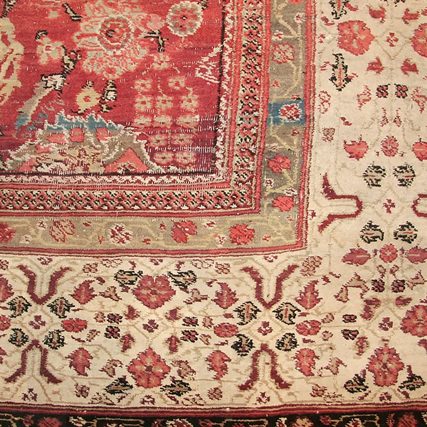 Red & Ivory Antique Indian Agra Rug - 6'0" x 8'9"