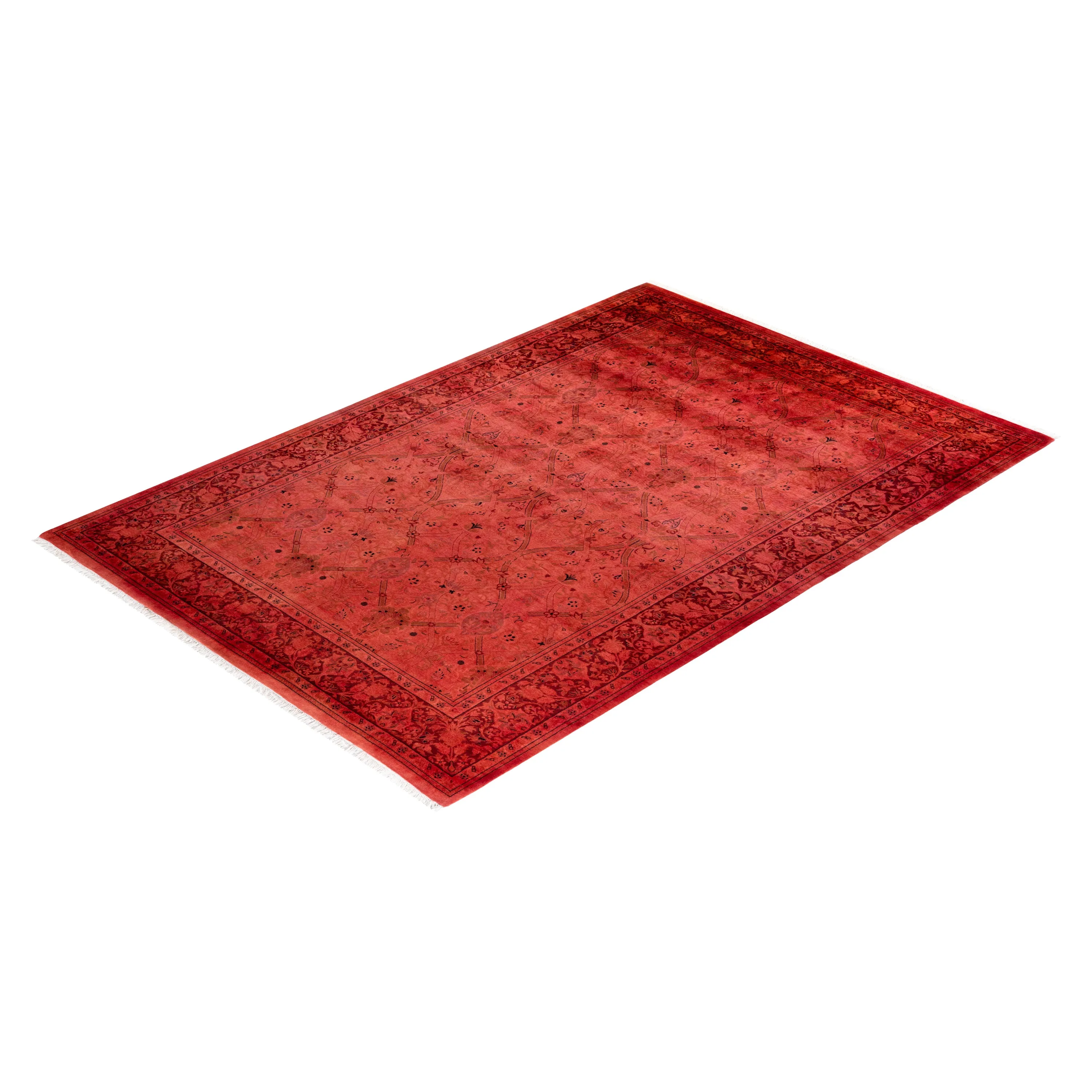 Red Overdyed Wool Rug - 6'1" x 9'