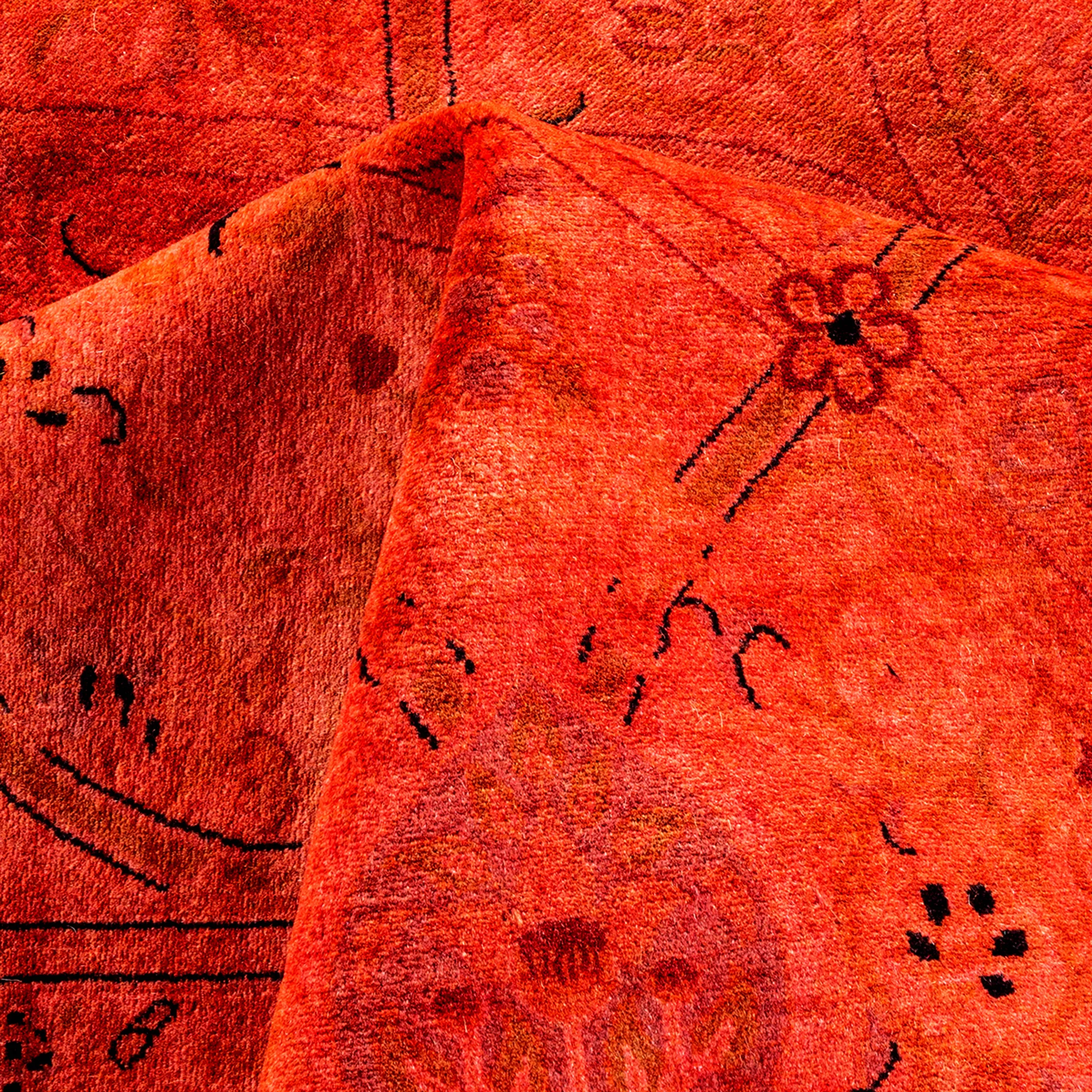 Red Overdyed Wool Rug - 6'1" x 9'