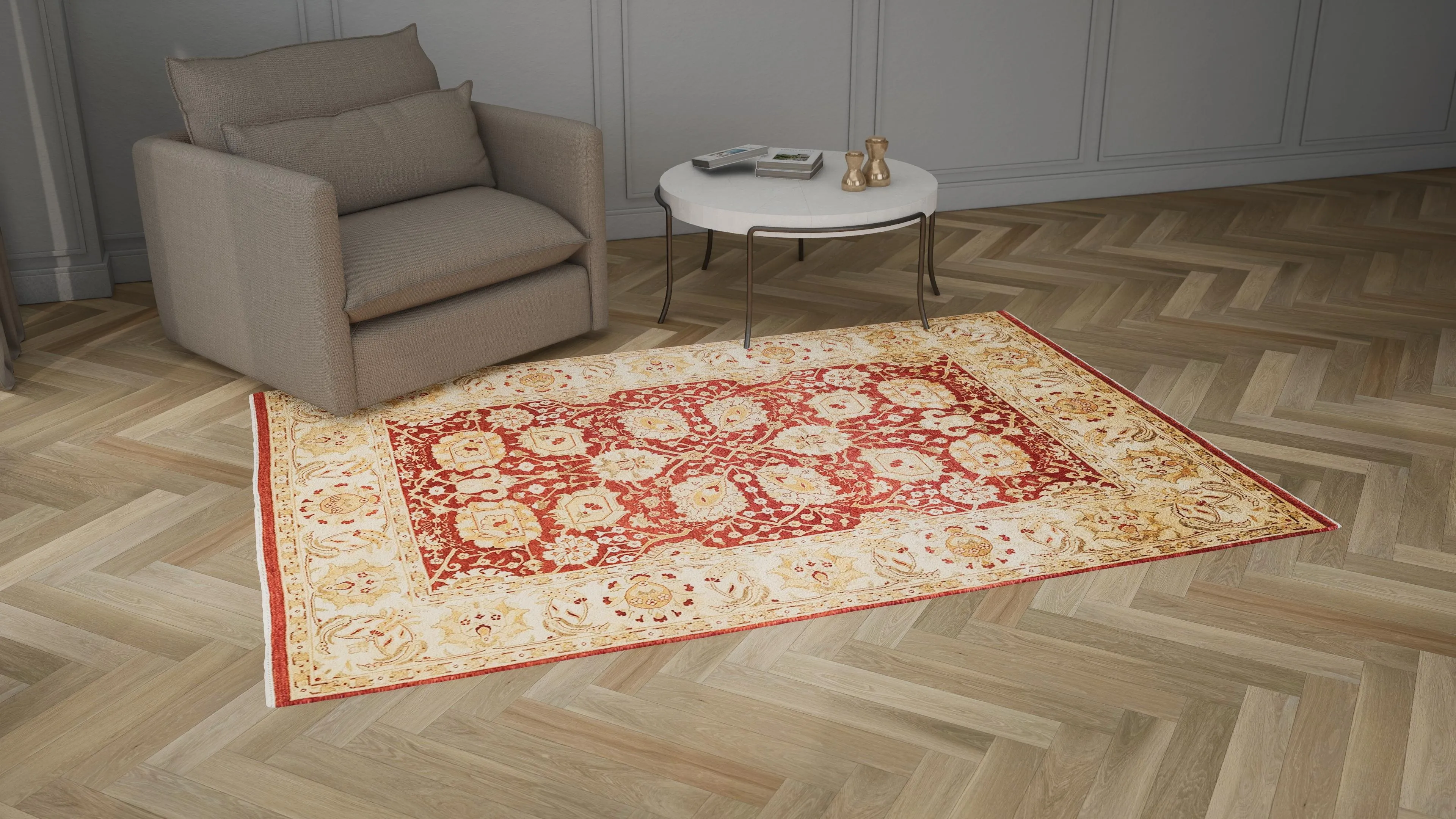 Red Traditional Wool Rug - 6'1" x 8'8"