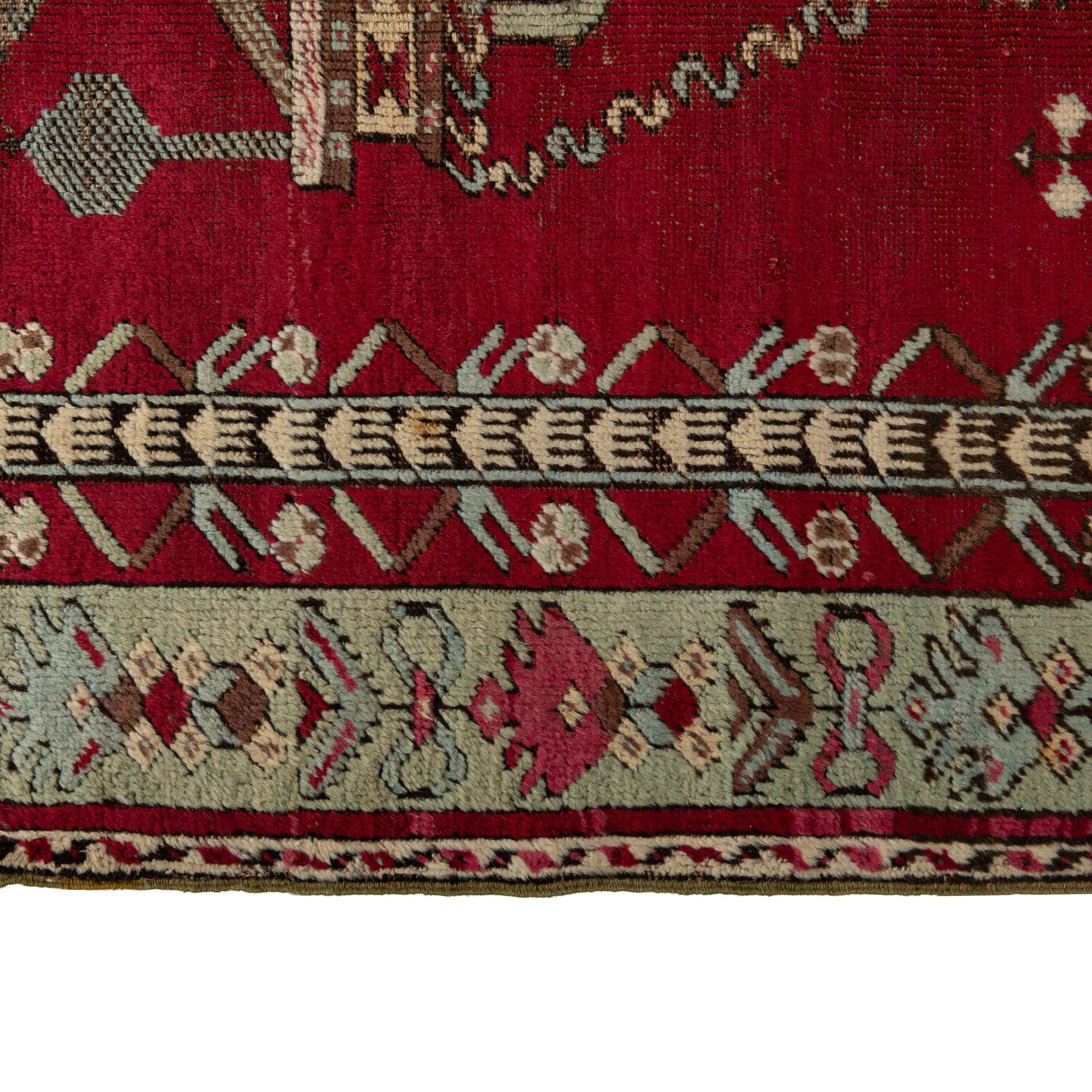 Red Traditional Wool Runner - 3'5" x 15'