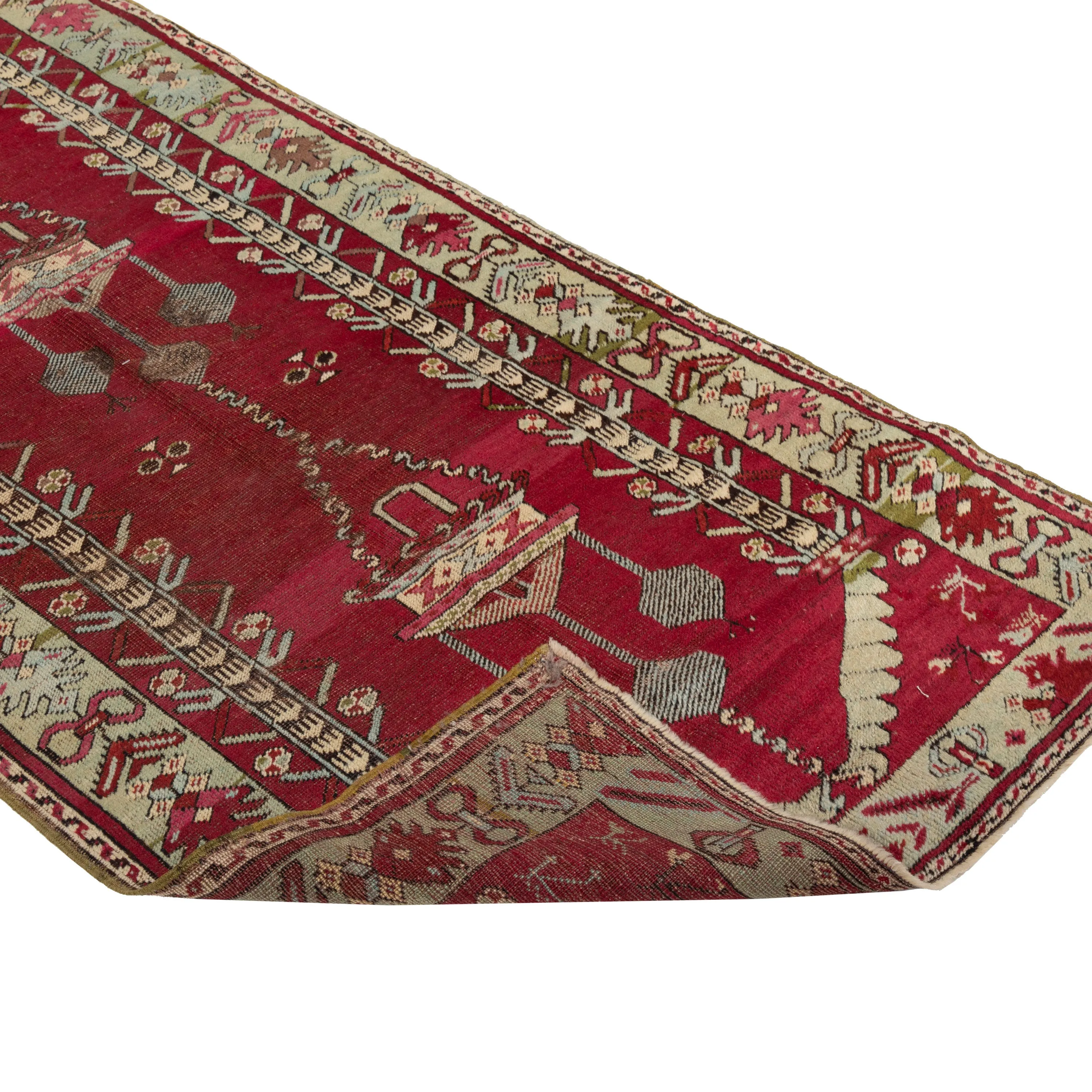 Red Traditional Wool Runner - 3'5" x 15'