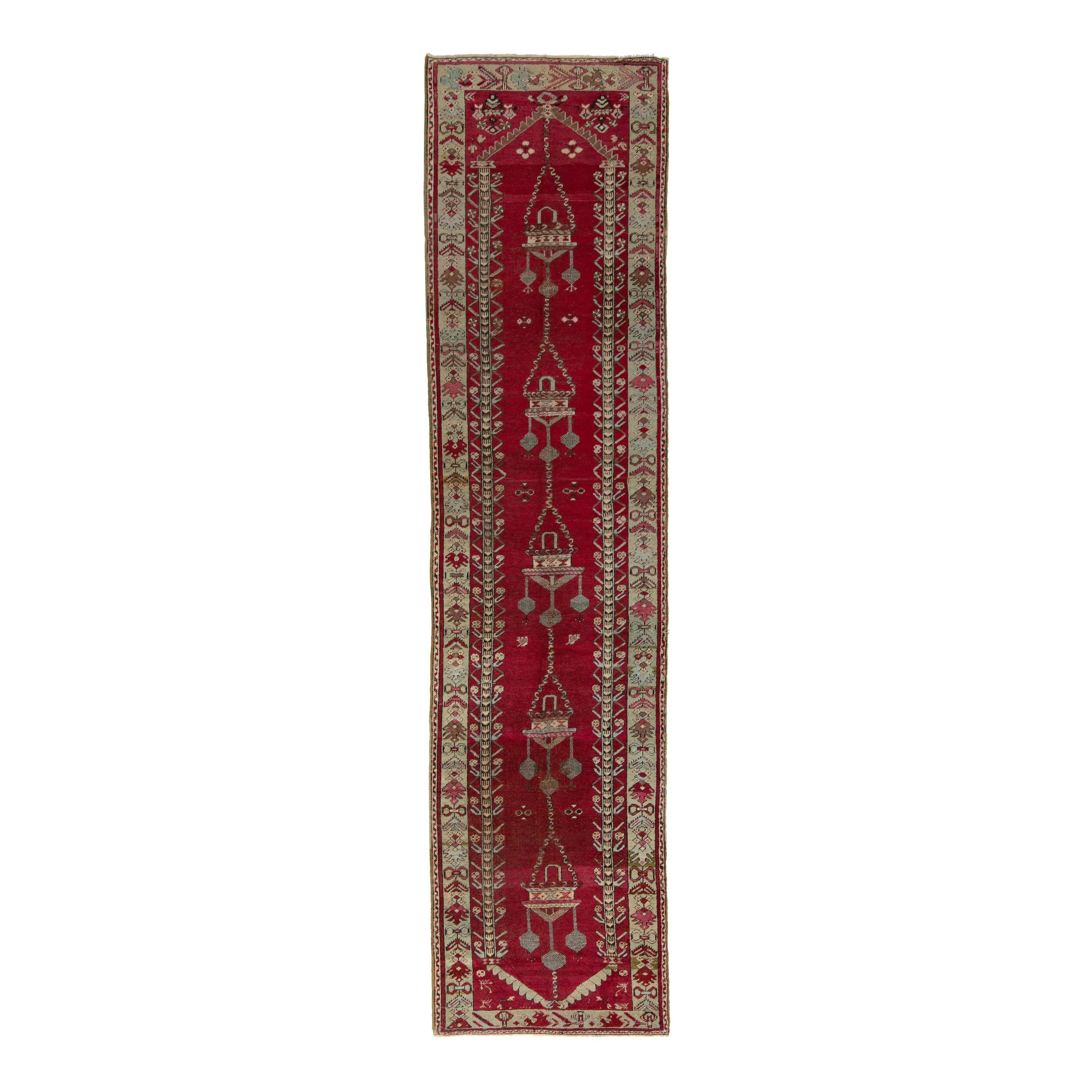 Red Traditional Wool Runner - 3'5" x 15'