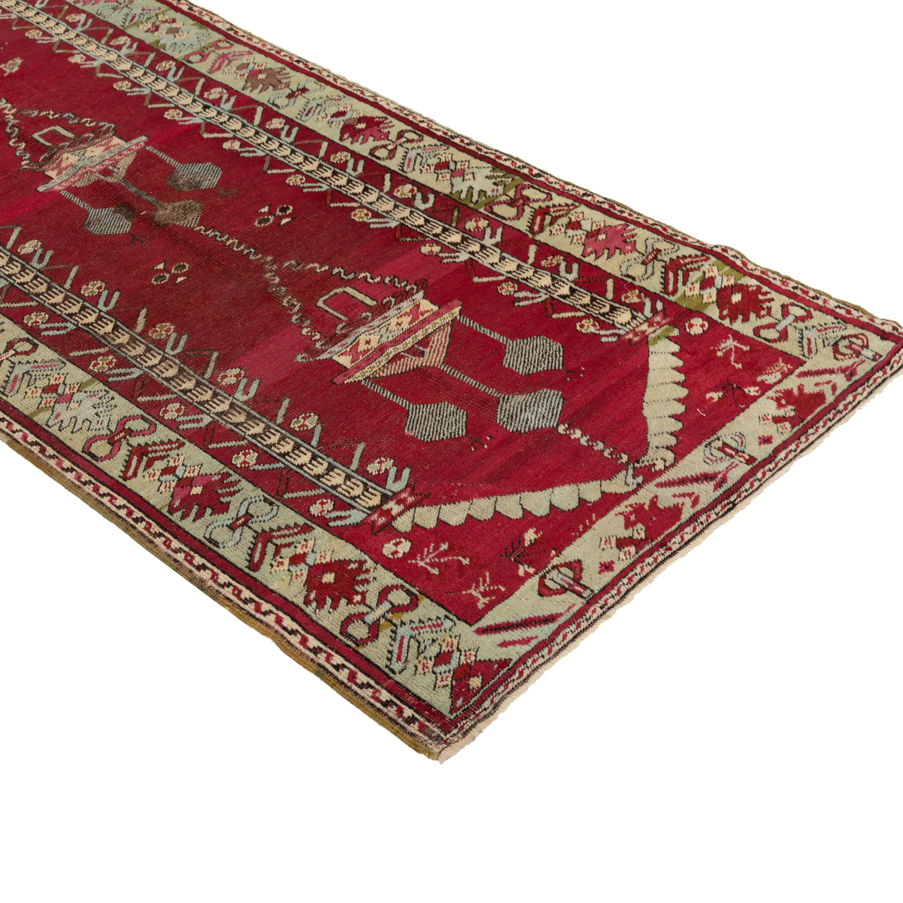 Red Traditional Wool Runner - 3'5" x 15'