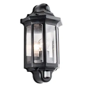 Saxby Traditional Satin Black Outdoor Wall Light With PIR