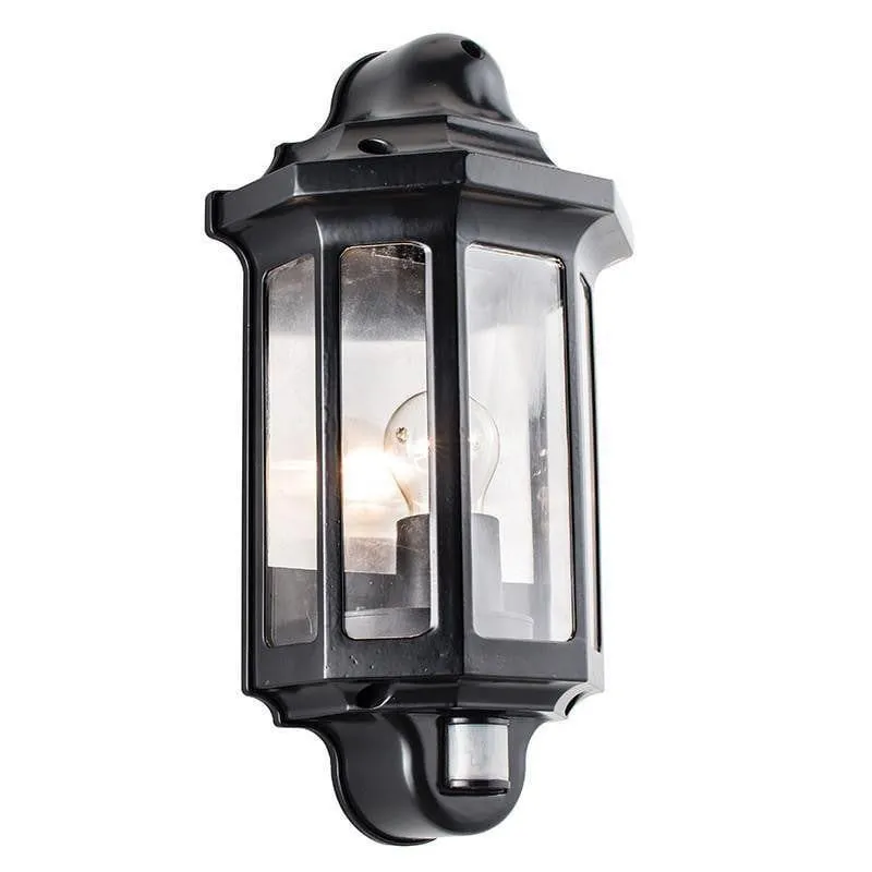 Saxby Traditional Satin Black Outdoor Wall Light With PIR