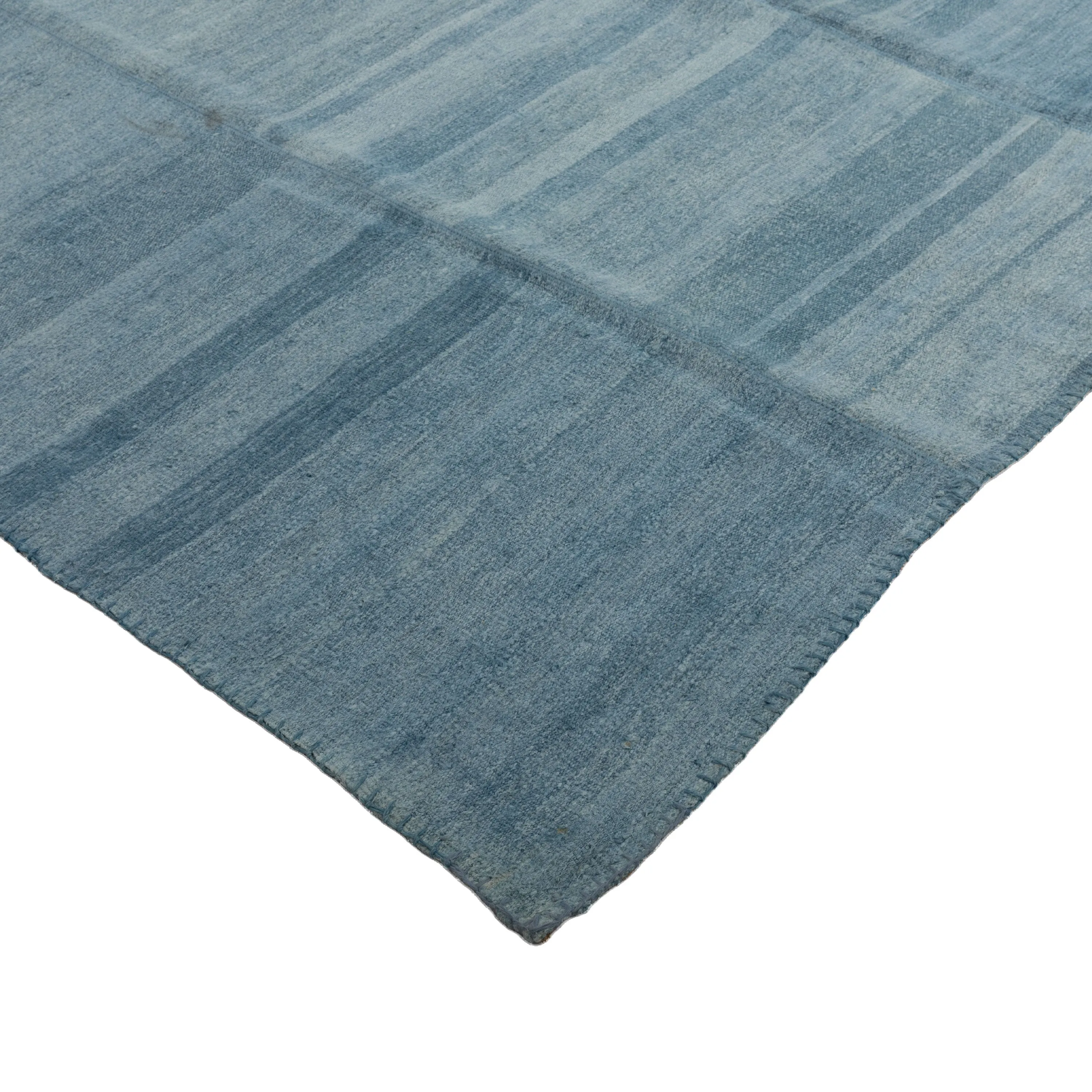 Solid Blue Turkish Flatweave Wool Rug - 9'10" x 14'2"