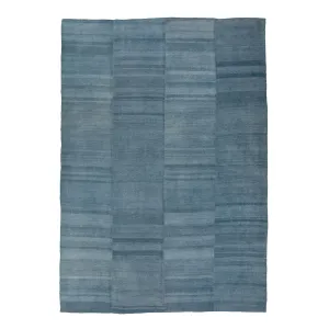 Solid Blue Turkish Flatweave Wool Rug - 9'10" x 14'2"