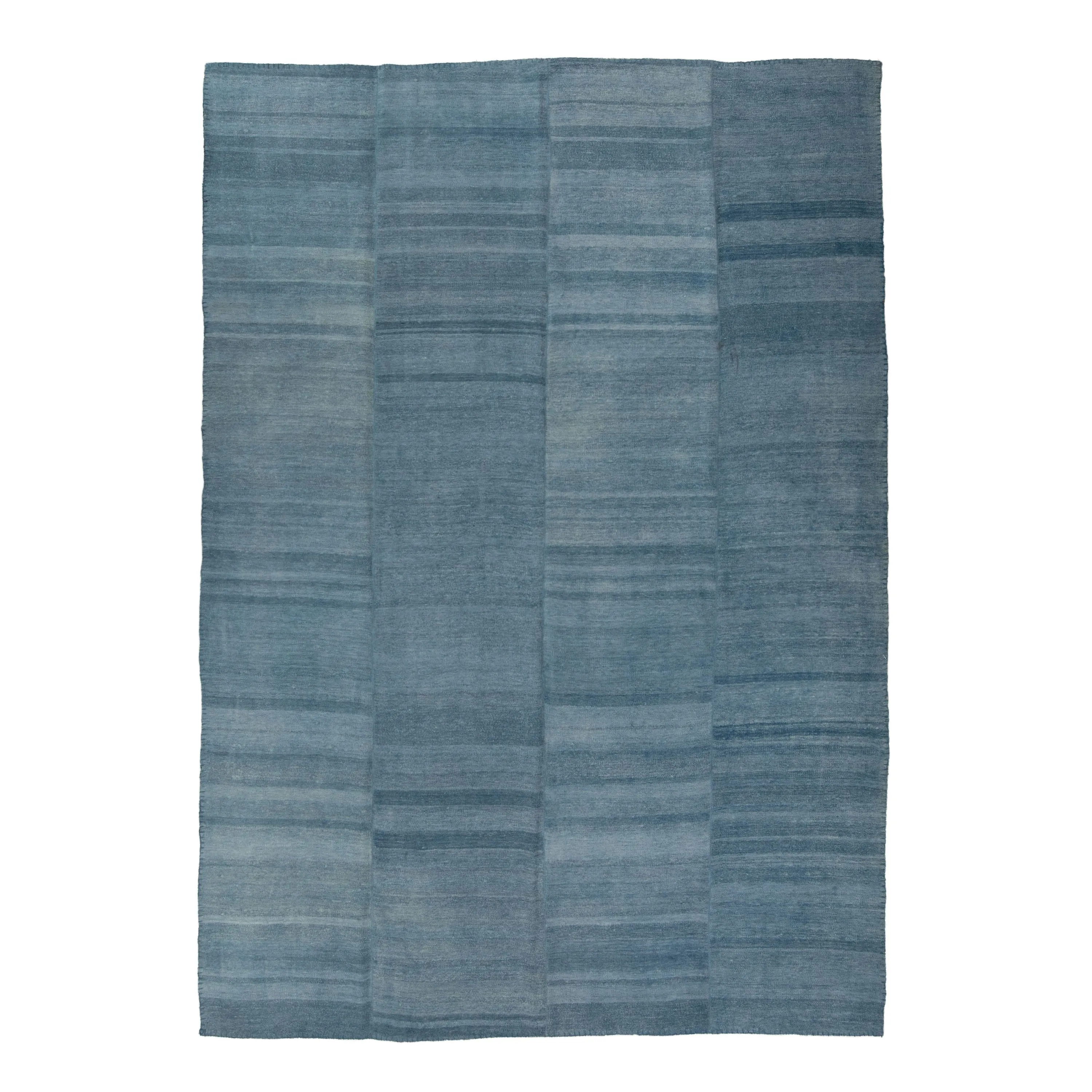 Solid Blue Turkish Flatweave Wool Rug - 9'10" x 14'2"