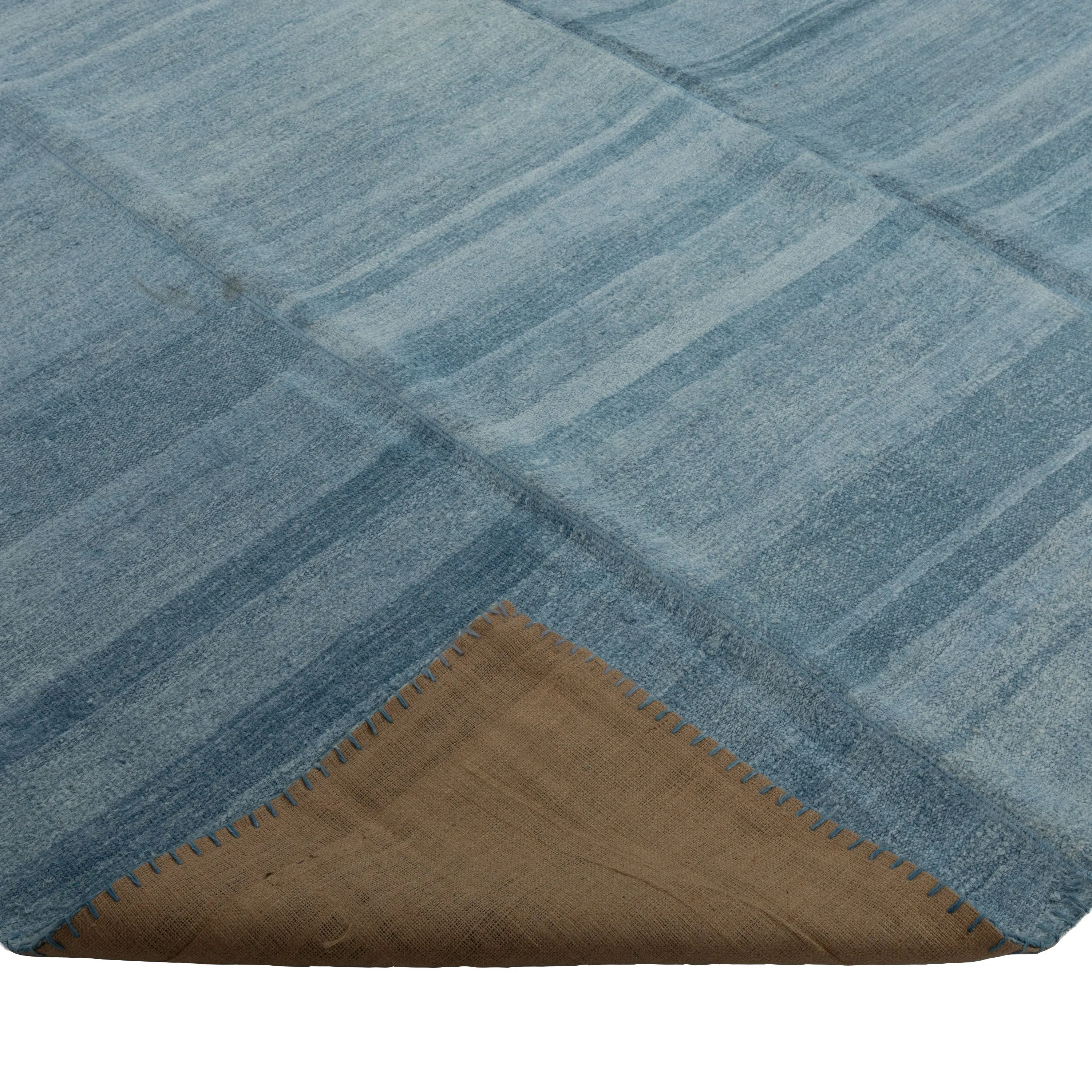 Solid Blue Turkish Flatweave Wool Rug - 9'10" x 14'2"