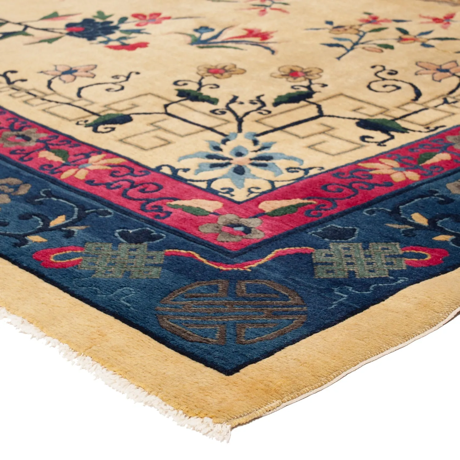 Yellow & Blue Vintage Chinese Rug - 8'2" x 11'10"