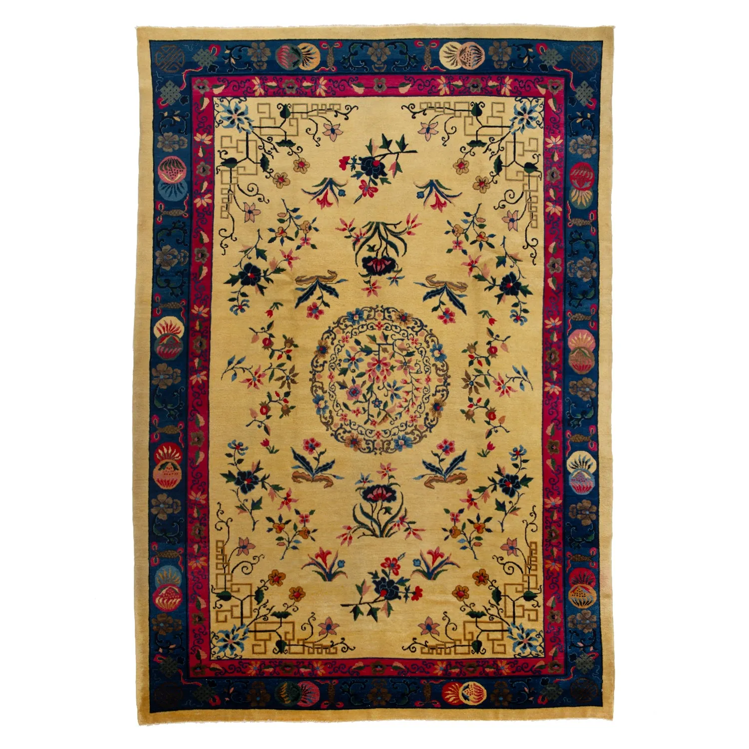 Yellow & Blue Vintage Chinese Rug - 8'2" x 11'10"