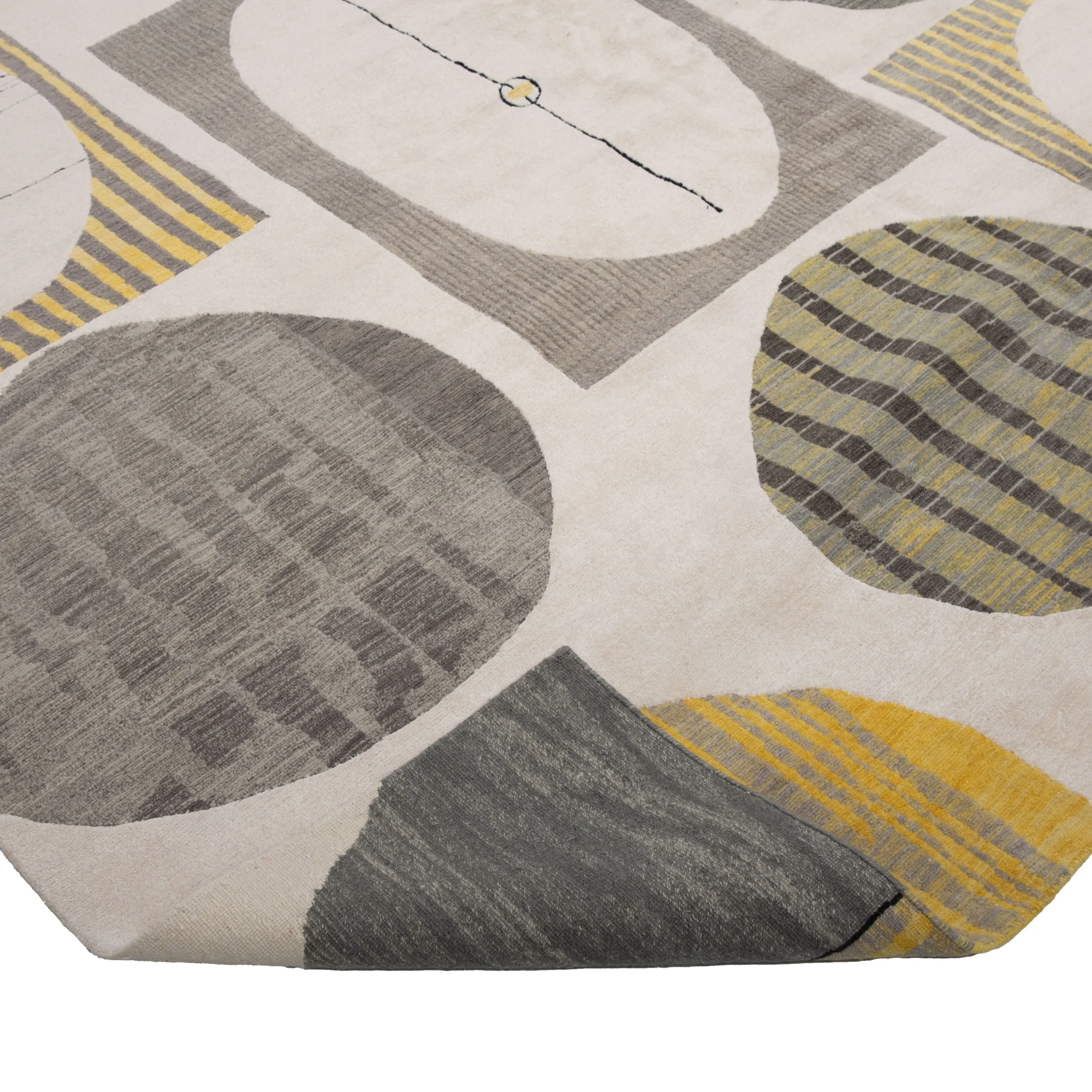 Yellow & Grey Contemporary Tibetan Wool Silk Blend Rug - 13' x 18'