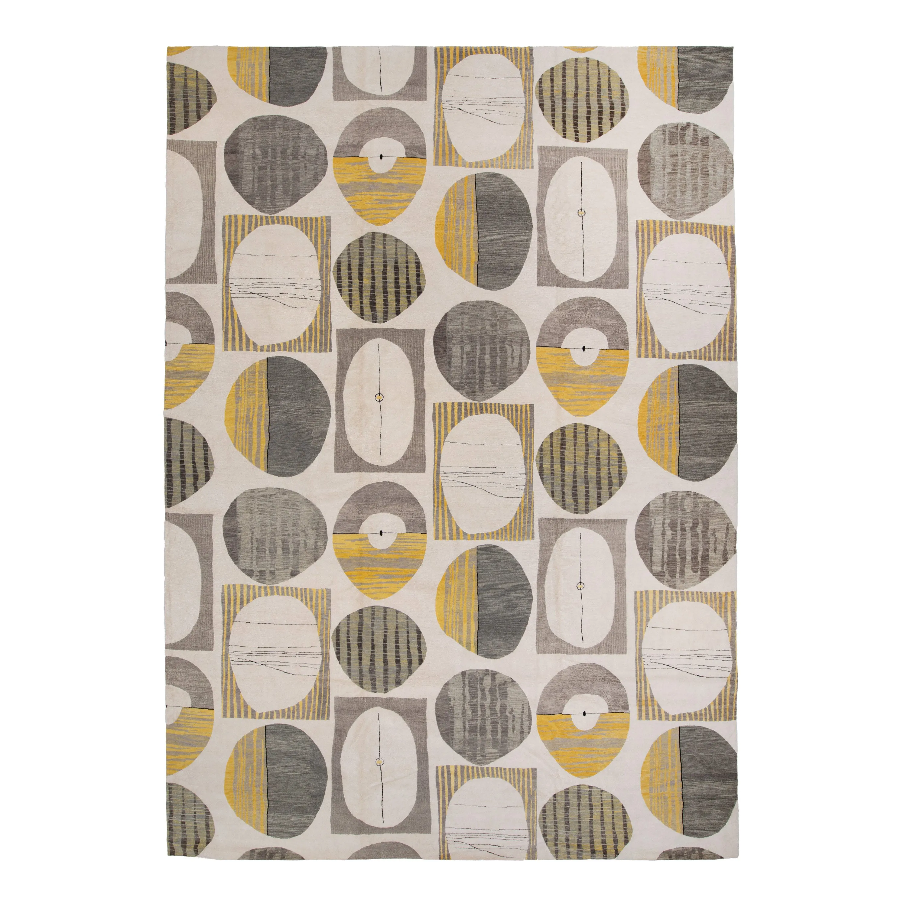 Yellow & Grey Contemporary Tibetan Wool Silk Blend Rug - 13' x 18'