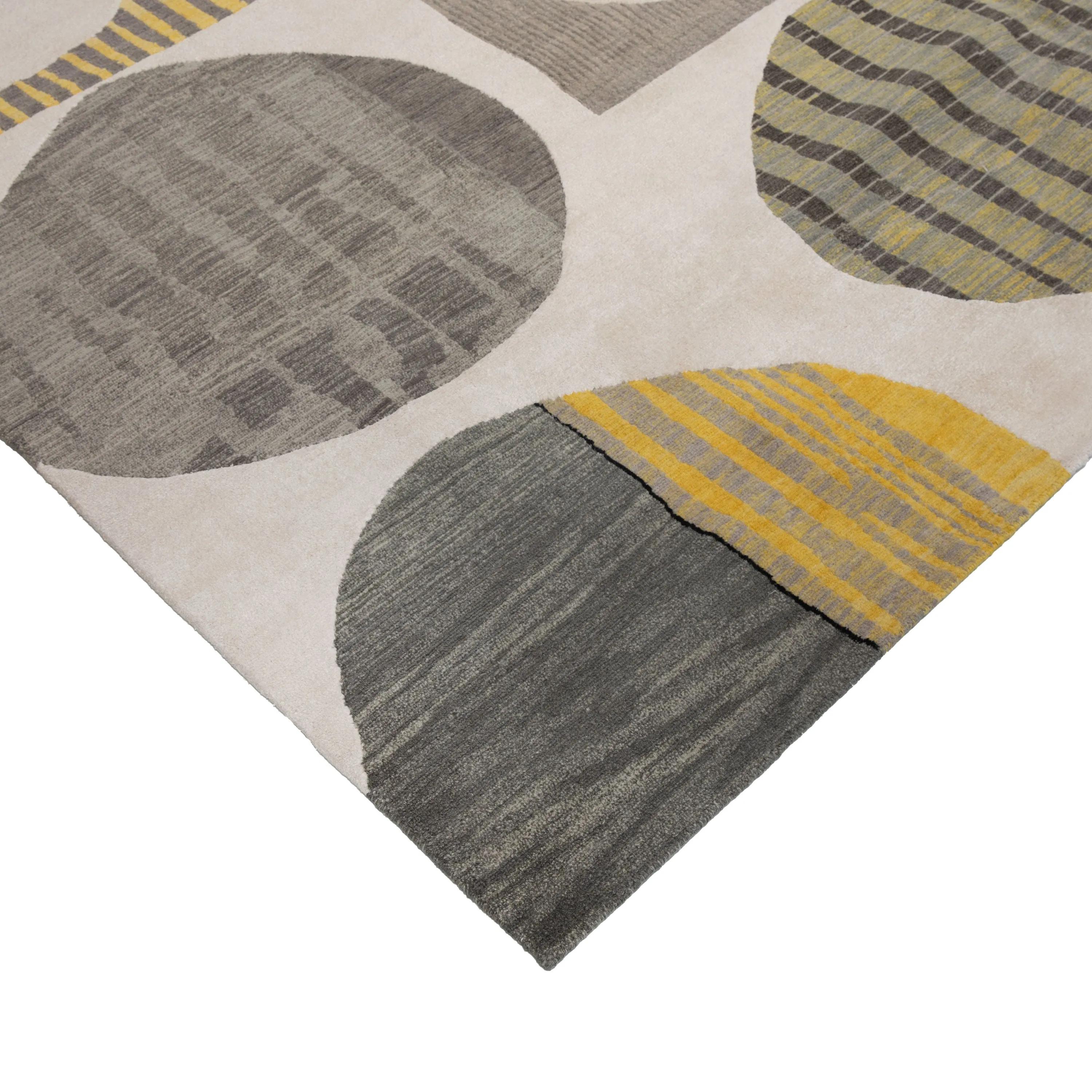 Yellow & Grey Contemporary Tibetan Wool Silk Blend Rug - 13' x 18'