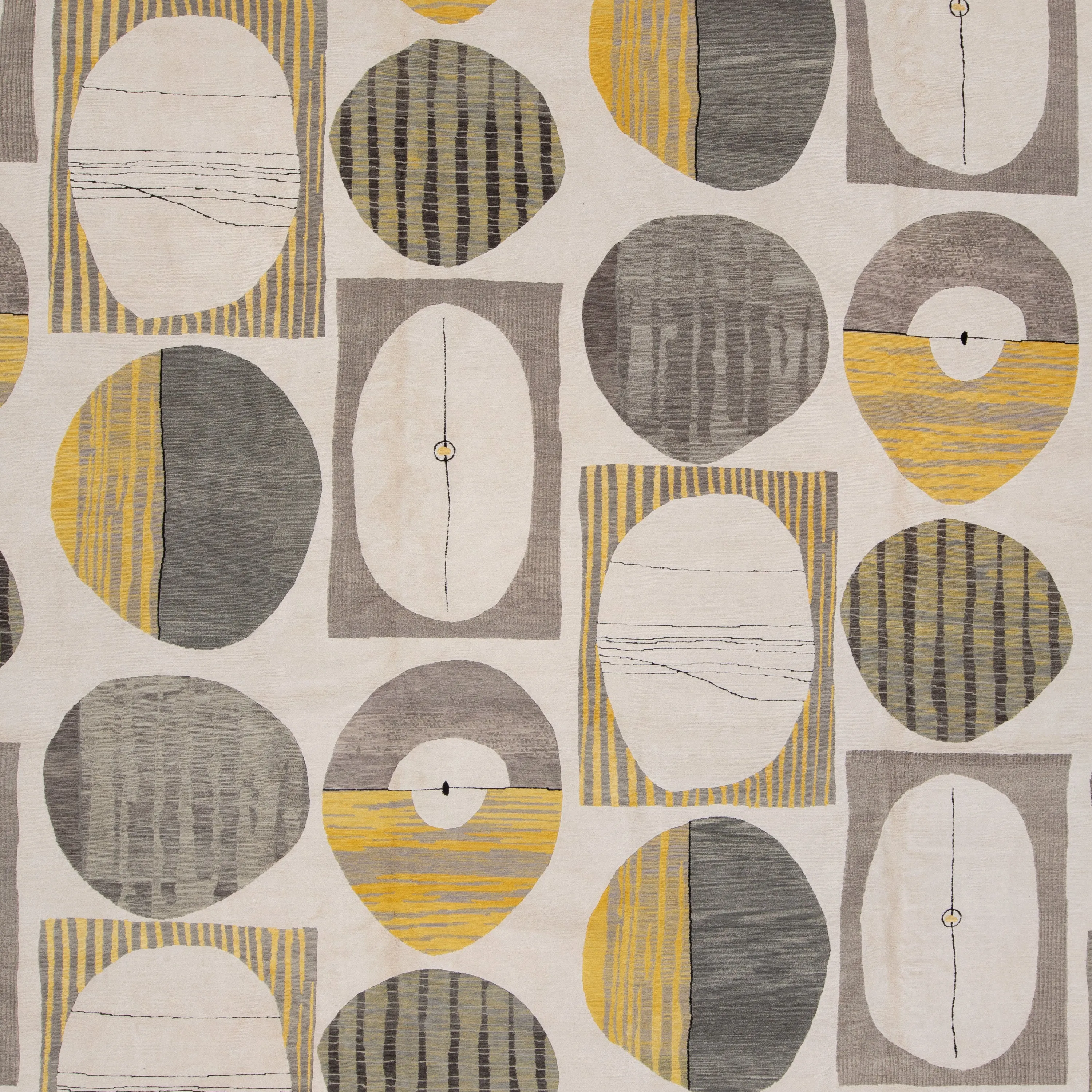 Yellow & Grey Contemporary Tibetan Wool Silk Blend Rug - 13' x 18'