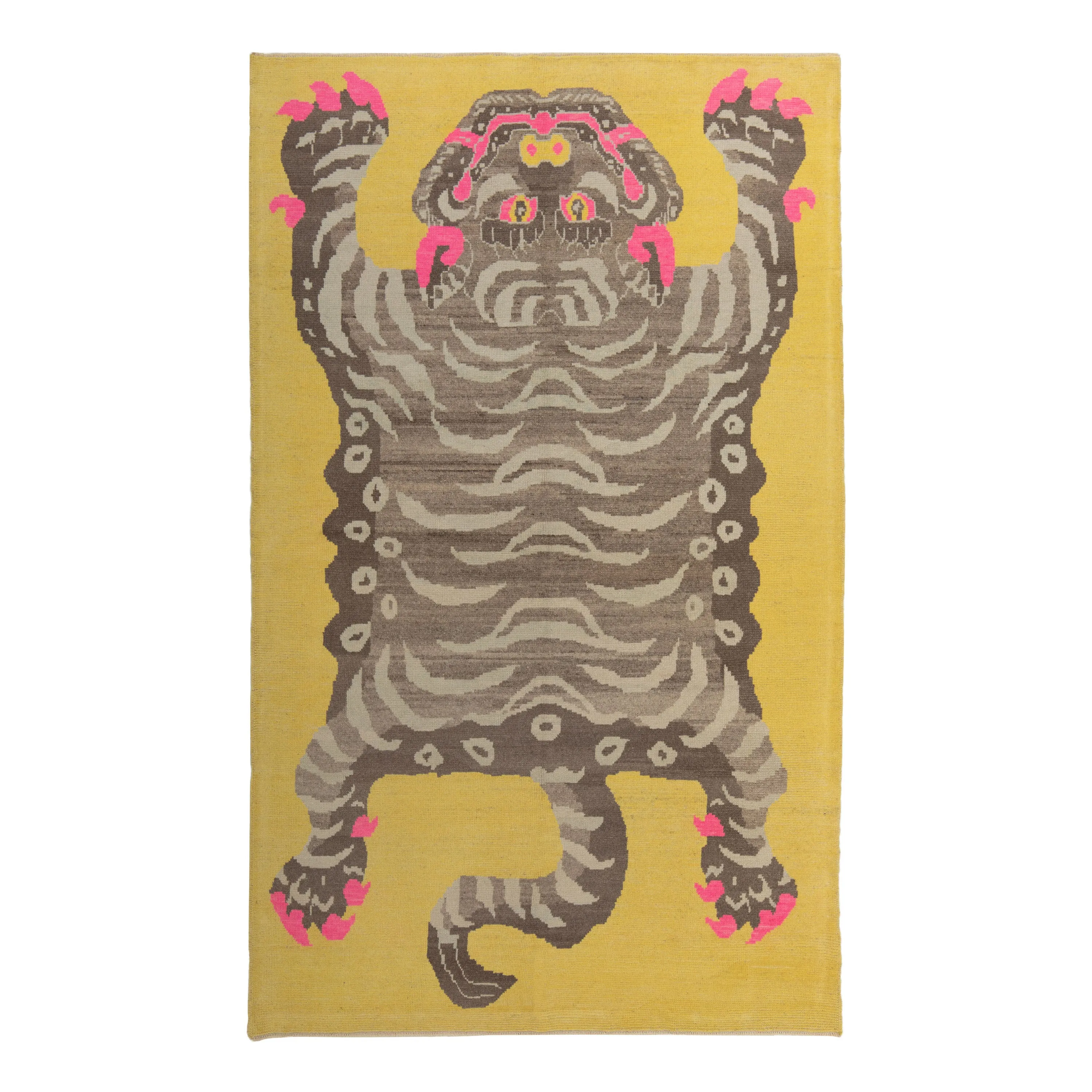 Yellow Contemporary Tiger Wool Rug - 6'8" x 10'6"